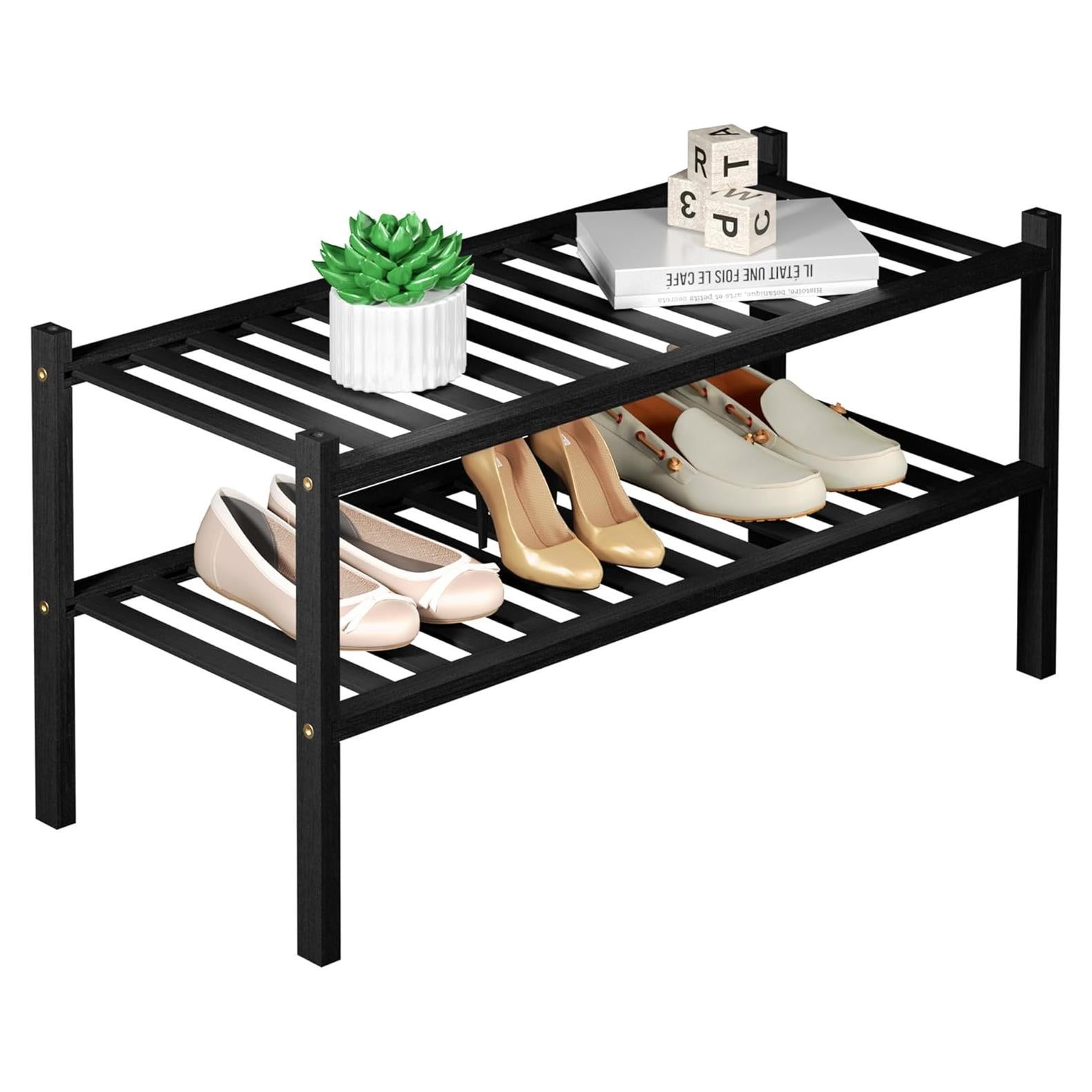 Estante para zapatos de bambú 2 niveles ROMGUAR CRAFT negro