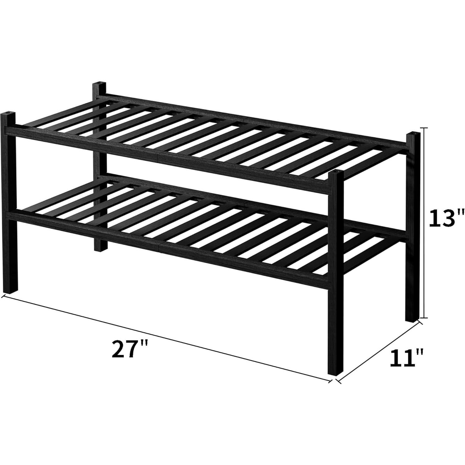 Estante para zapatos de bambú 2 niveles ROMGUAR CRAFT negro