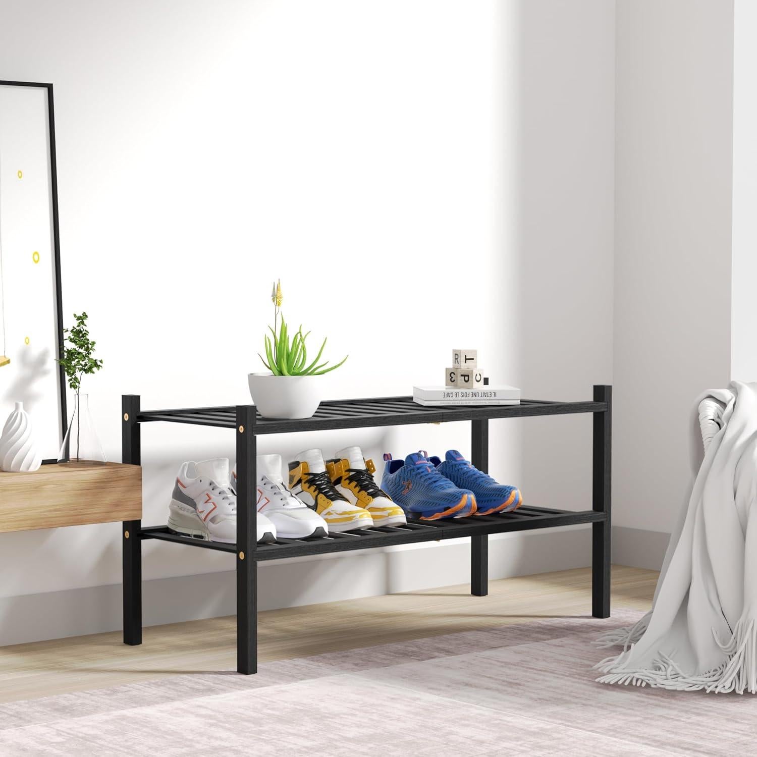 Estante para zapatos de bambú 2 niveles ROMGUAR CRAFT negro
