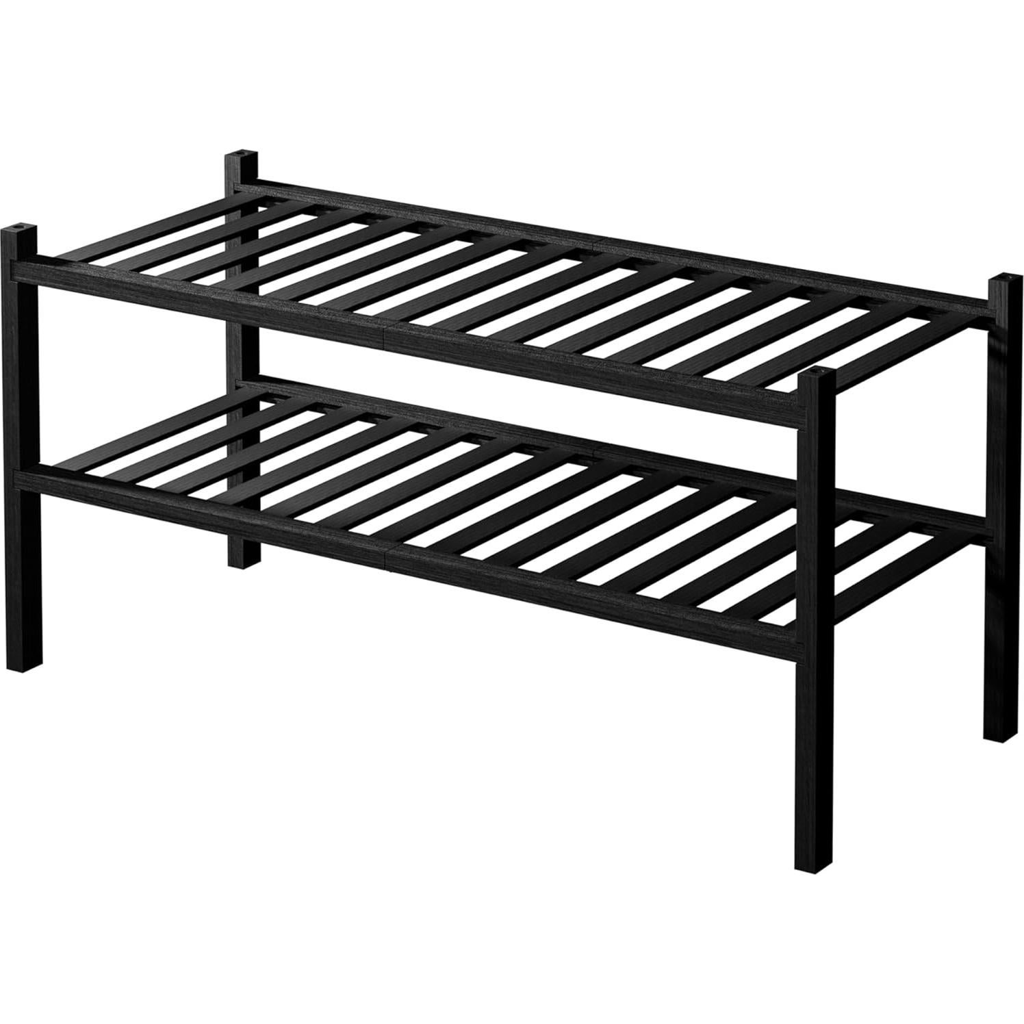 Estante para zapatos de bambú 2 niveles ROMGUAR CRAFT negro