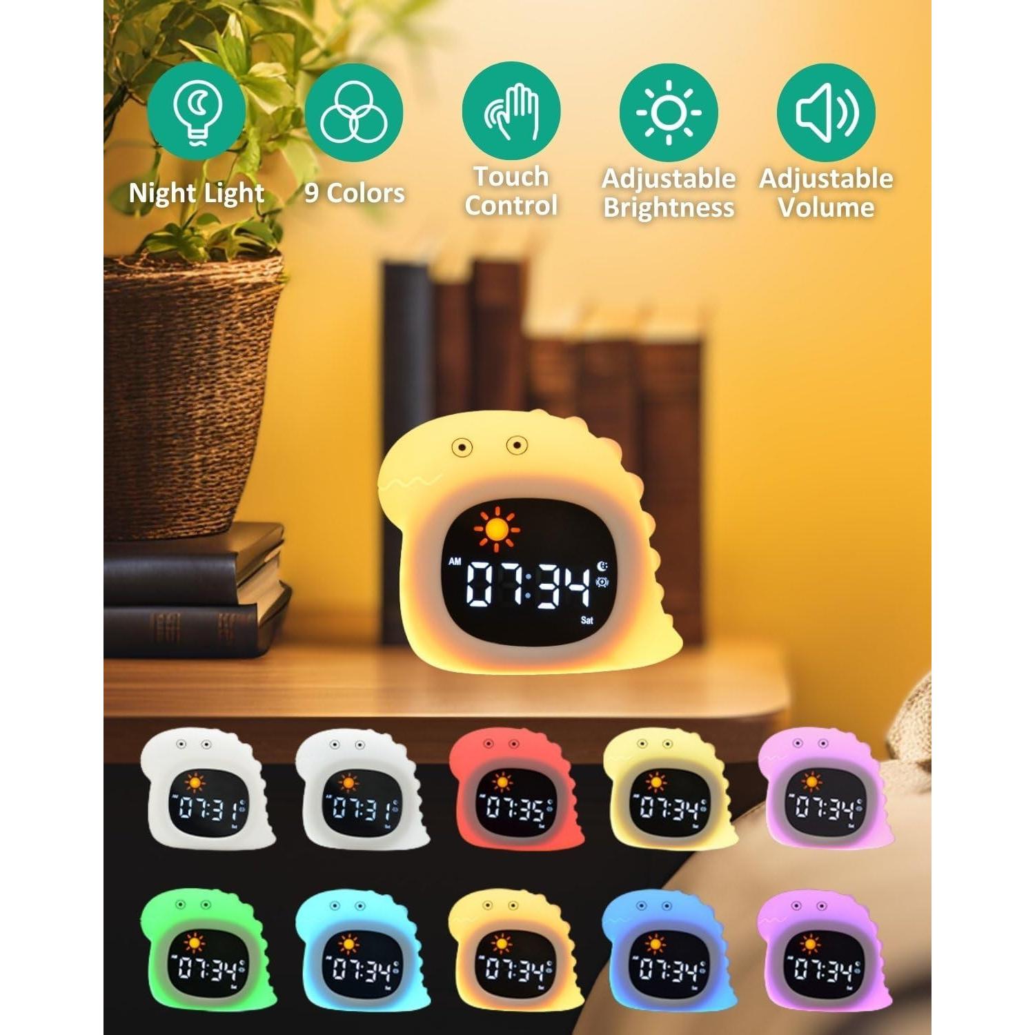 Reloj Despertador Infantil GALYNA Dinosaurio con Luz y Sonido