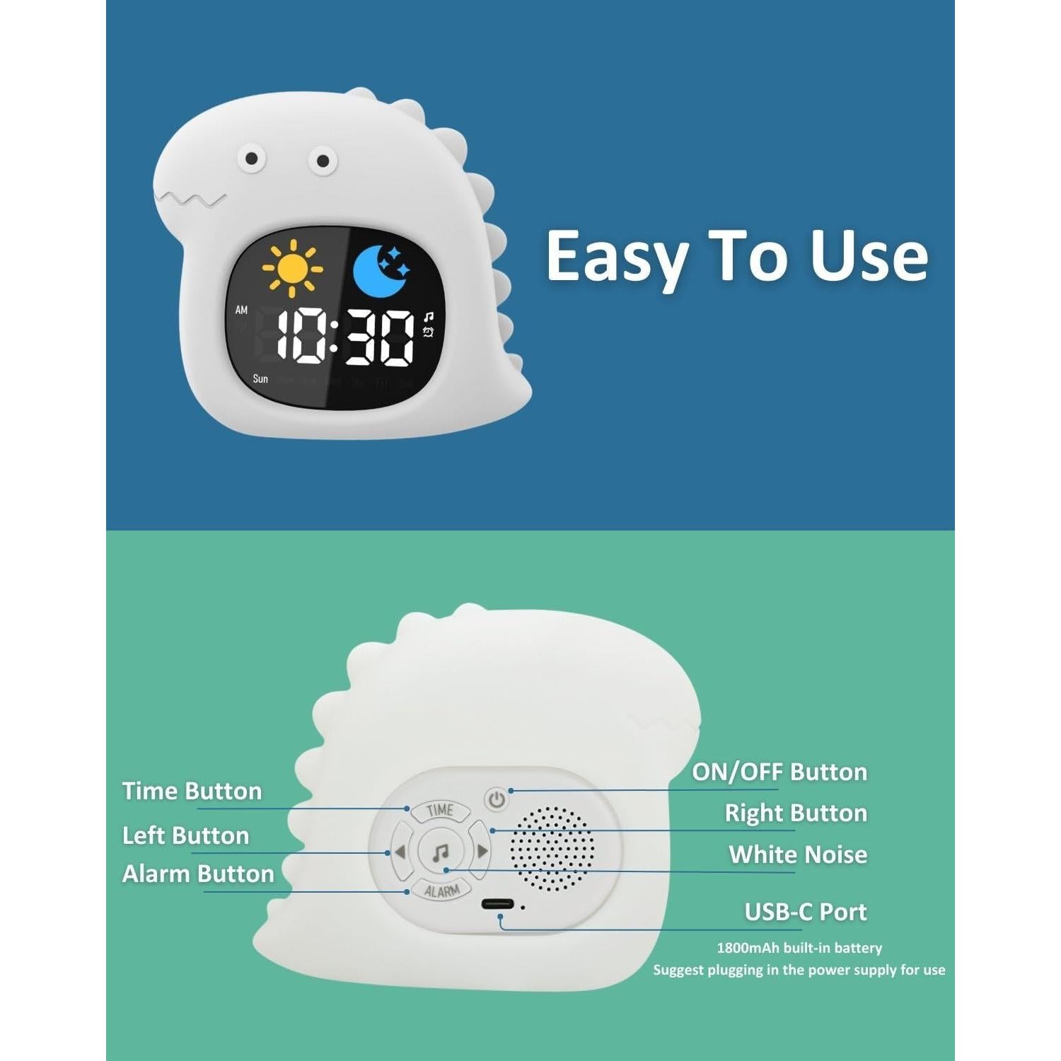 Reloj Despertador Infantil GALYNA Dinosaurio con Luz y Sonido