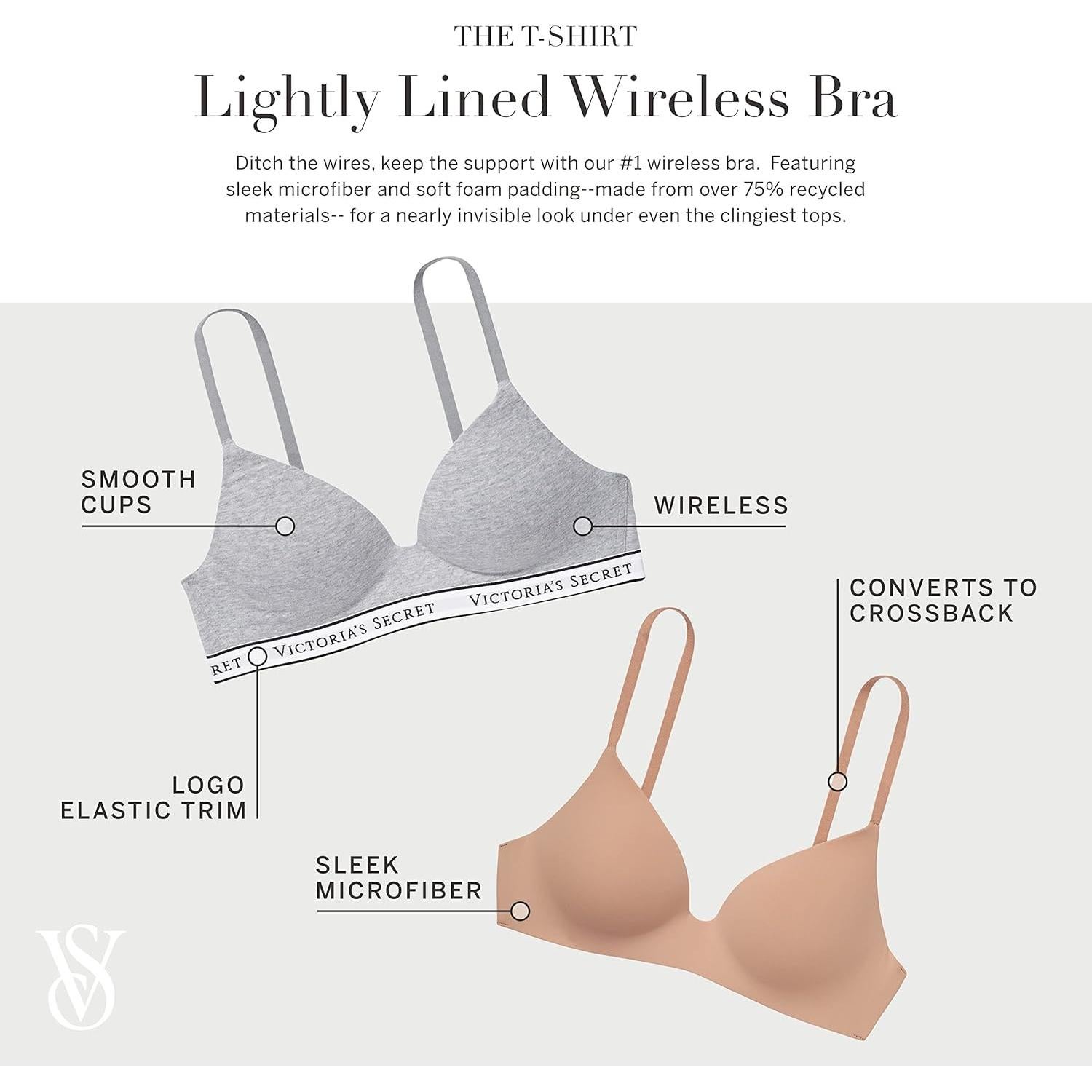 Sostén sin aros Victoria's Secret 32C acolchado rayas rosas