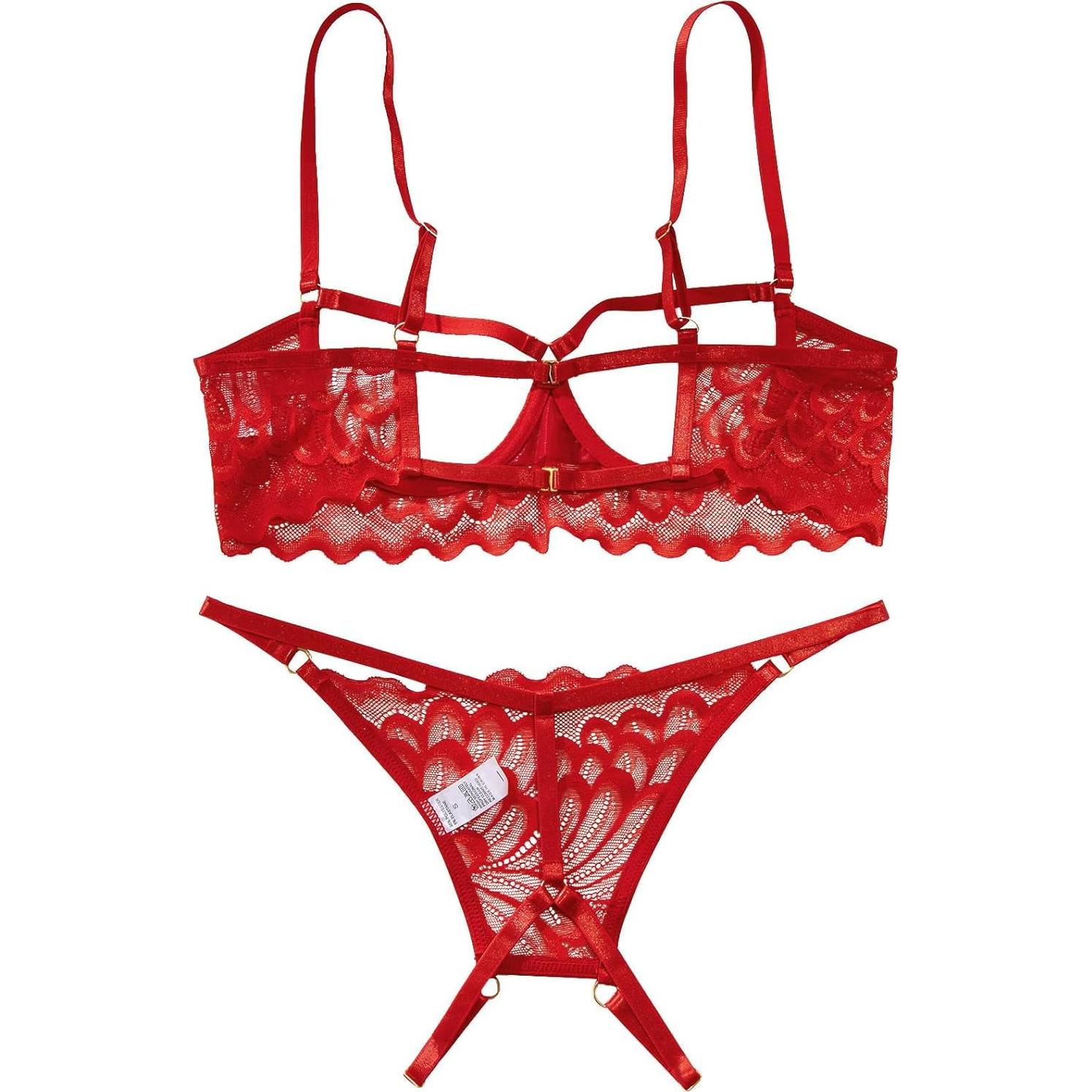 Conjunto Lencería Encaje Floral Lilosy Rojo 2 Piezas