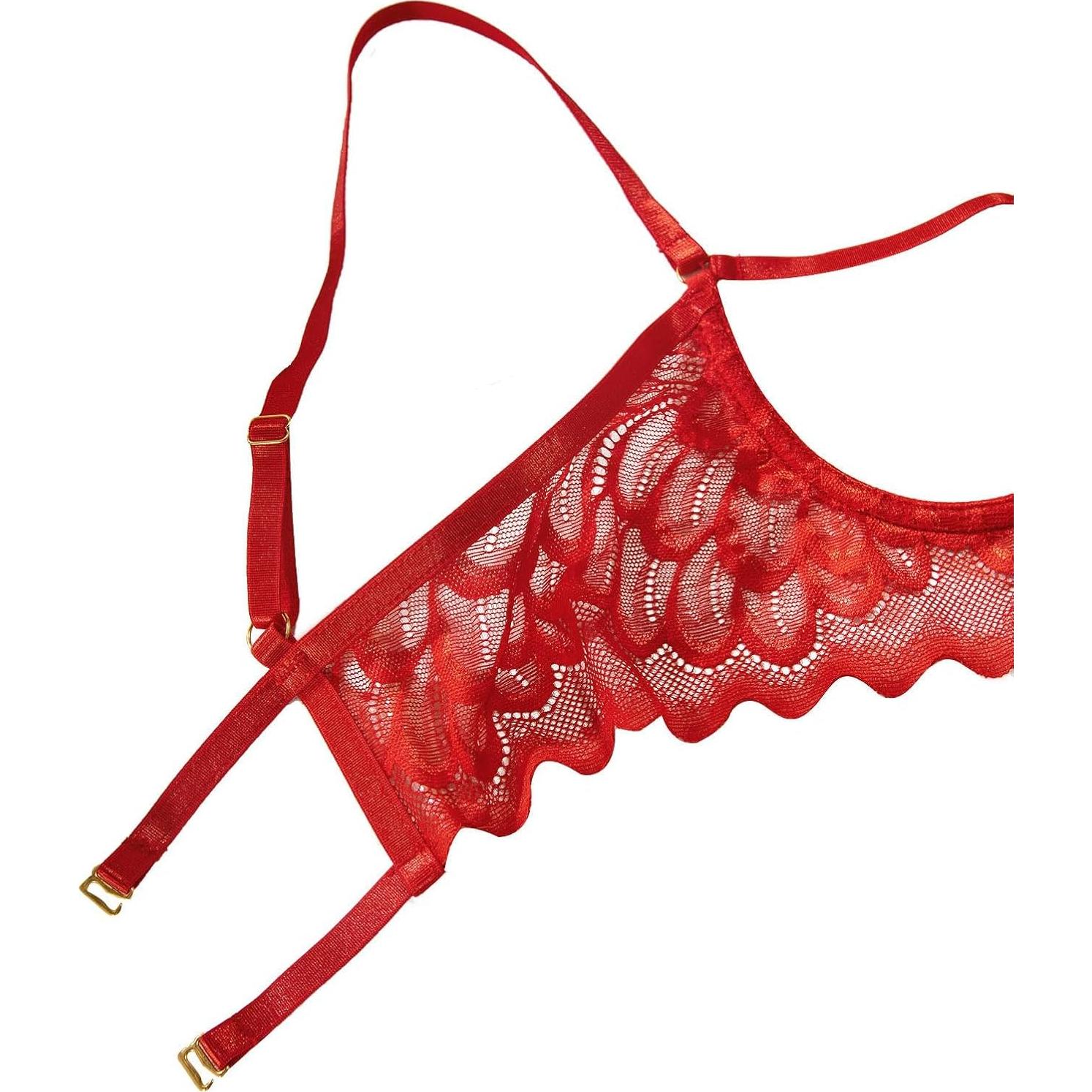 Conjunto Lencería Encaje Floral Lilosy Rojo 2 Piezas