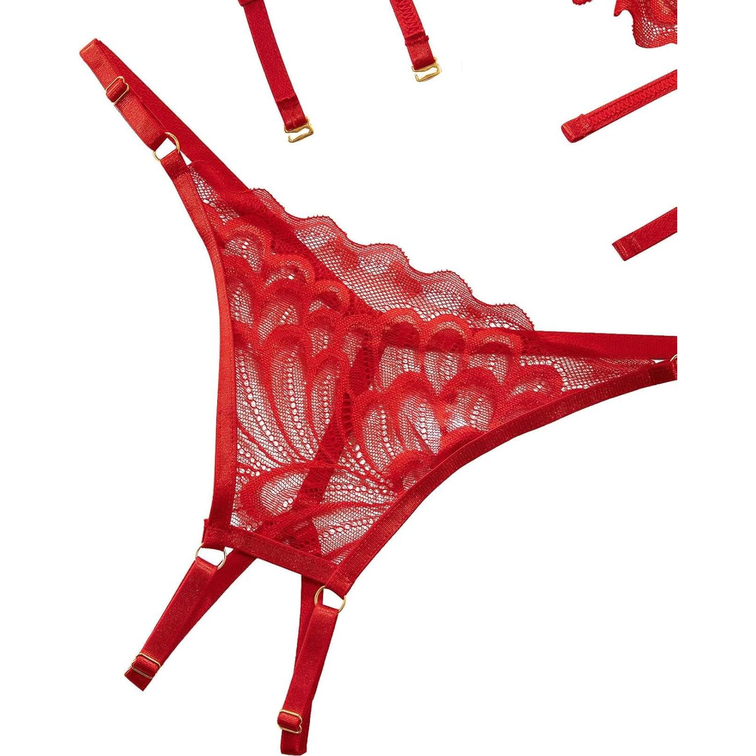 Conjunto Lencería Encaje Floral Lilosy Rojo 2 Piezas