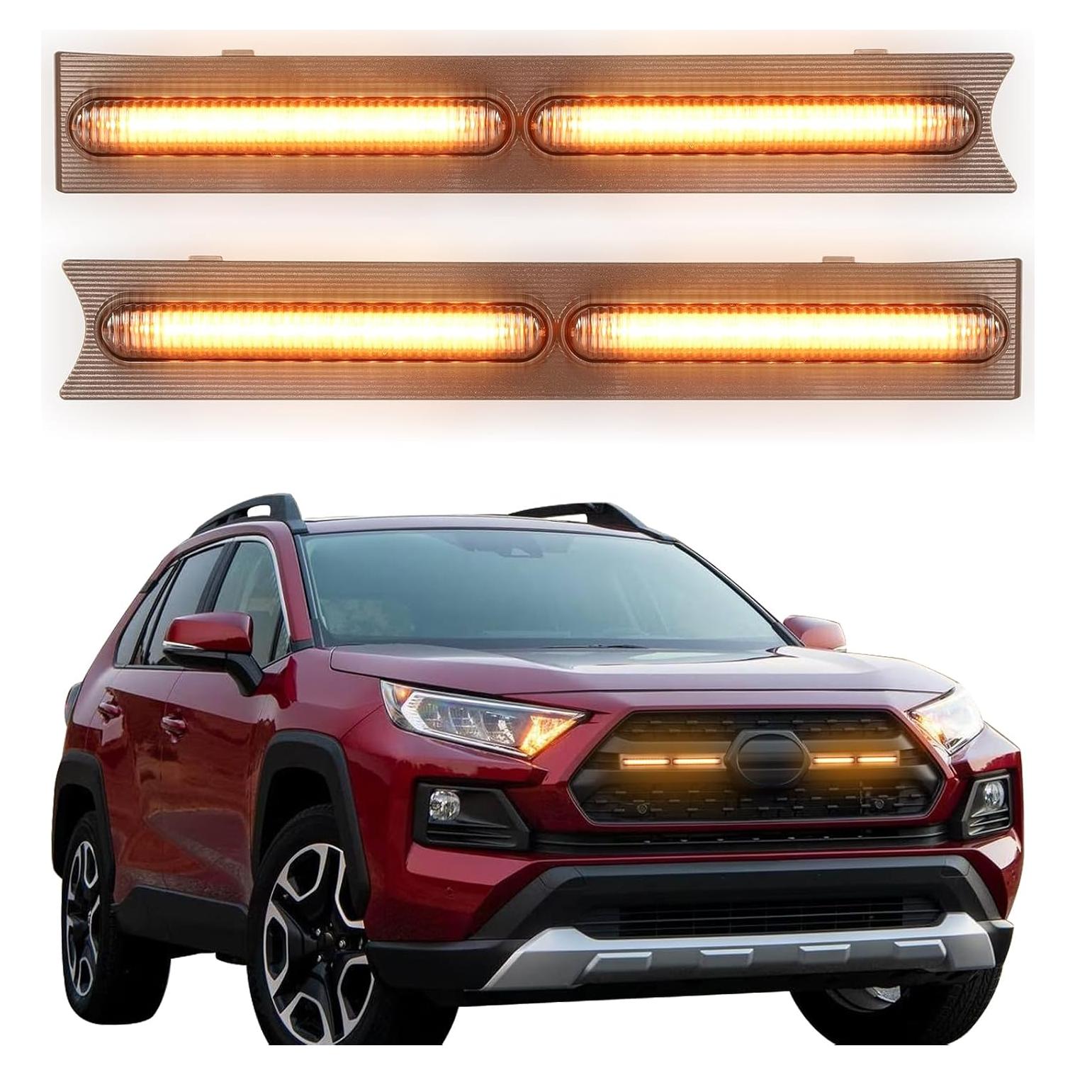 LED Grille Lights Fits for 2019-2024 Toyota RAV4 Accessories Exterior Front Grill Insert Light for 5th Gen Hybrid Adventure TR D Off-Road 5311142220(Amber Lights)