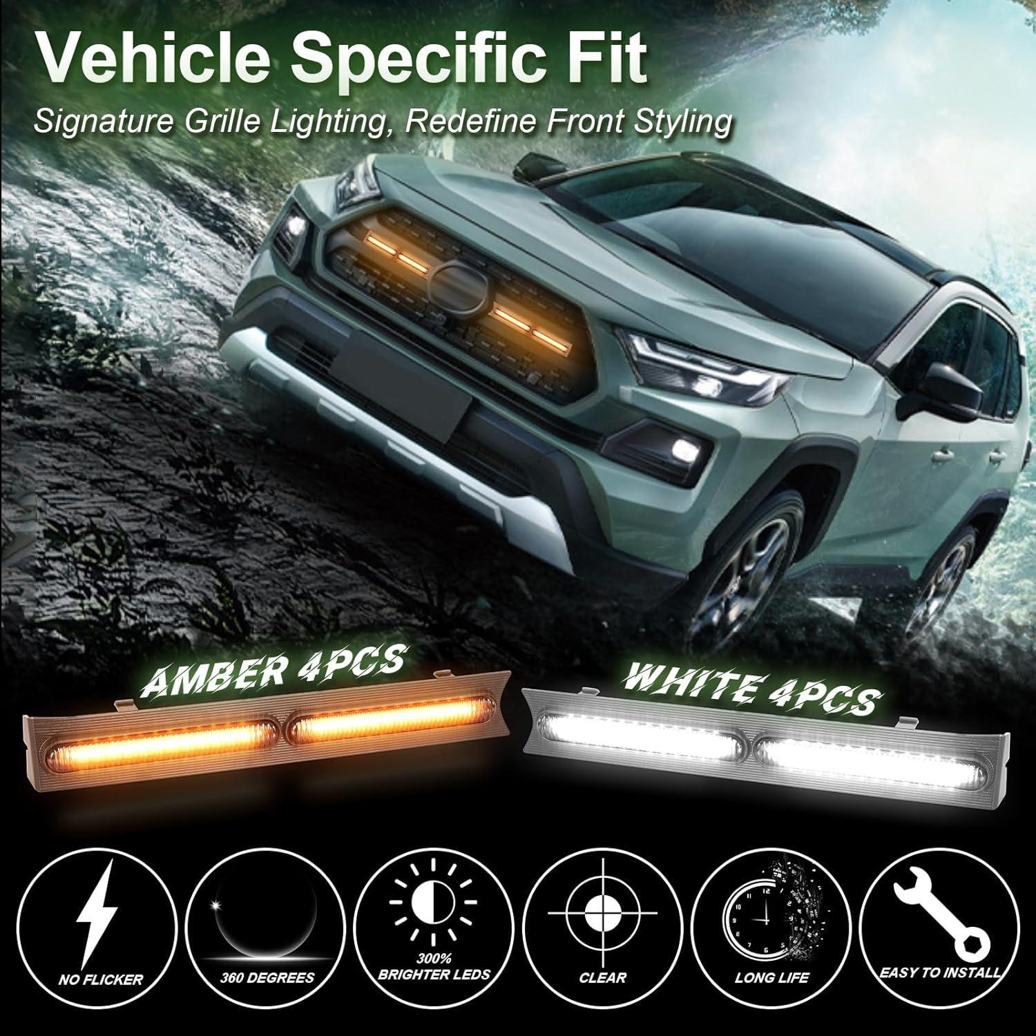 LED Grille Lights Fits for 2019-2024 Toyota RAV4 Accessories Exterior Front Grill Insert Light for 5th Gen Hybrid Adventure TR D Off-Road 5311142220(Amber Lights)