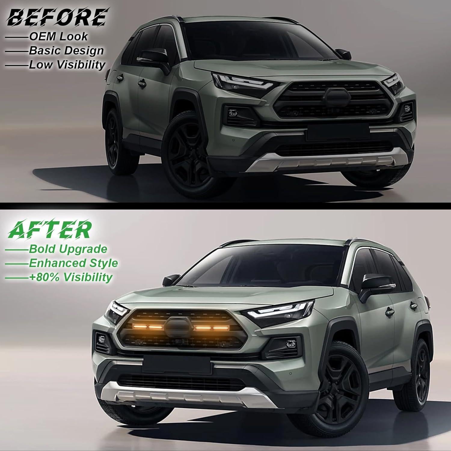 LED Grille Lights Fits for 2019-2024 Toyota RAV4 Accessories Exterior Front Grill Insert Light for 5th Gen Hybrid Adventure TR D Off-Road 5311142220(Amber Lights)