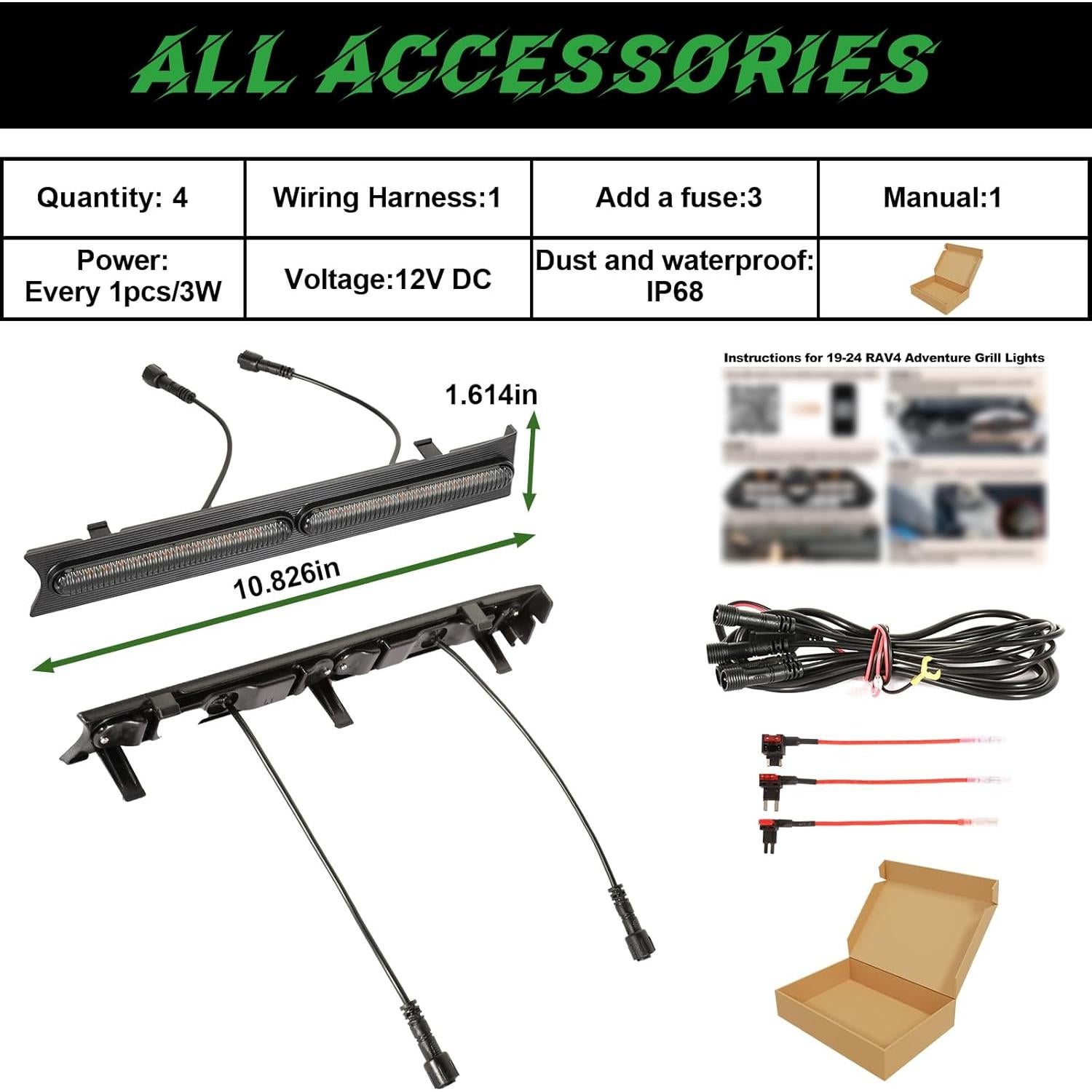 LED Grille Lights Fits for 2019-2024 Toyota RAV4 Accessories Exterior Front Grill Insert Light for 5th Gen Hybrid Adventure TR D Off-Road 5311142220(Amber Lights)