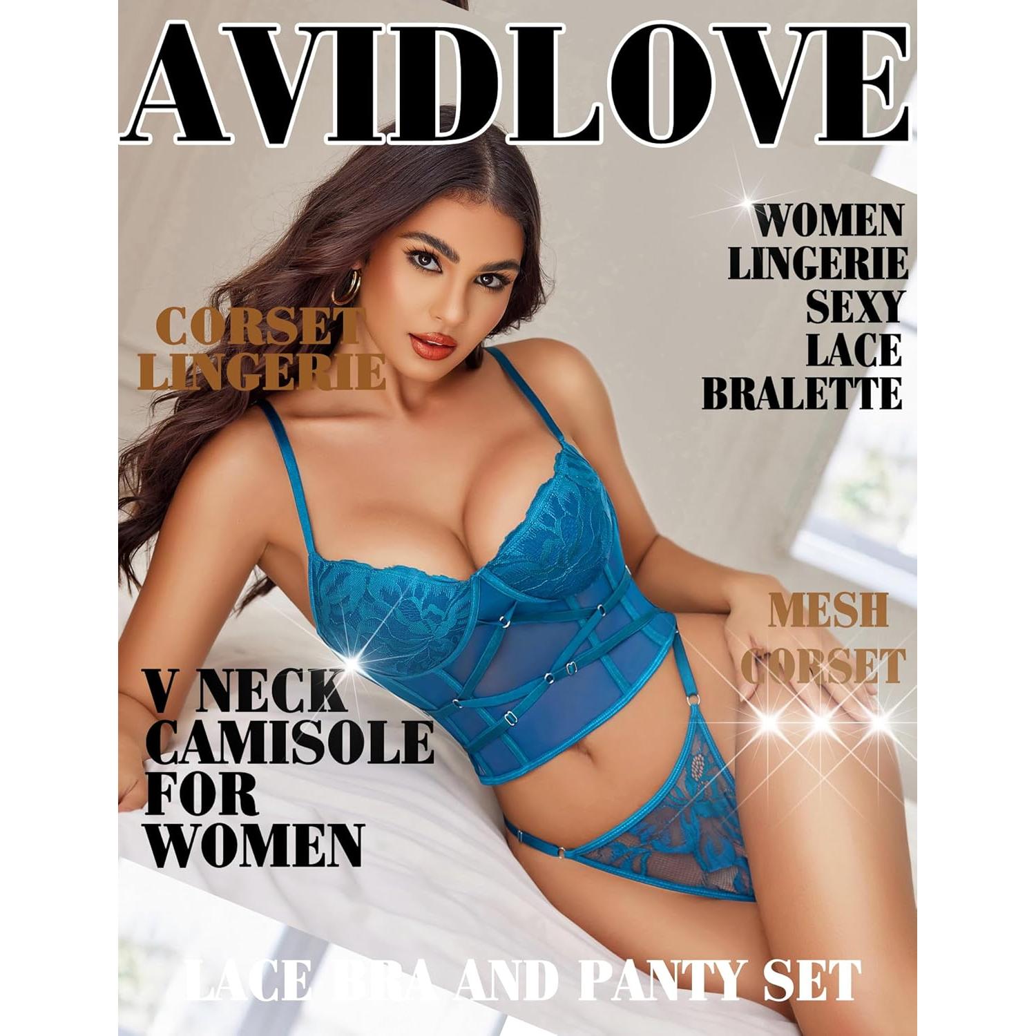 Conjunto de Lencería Avidlove Encaje Sexy 2 Piezas Talla Grande