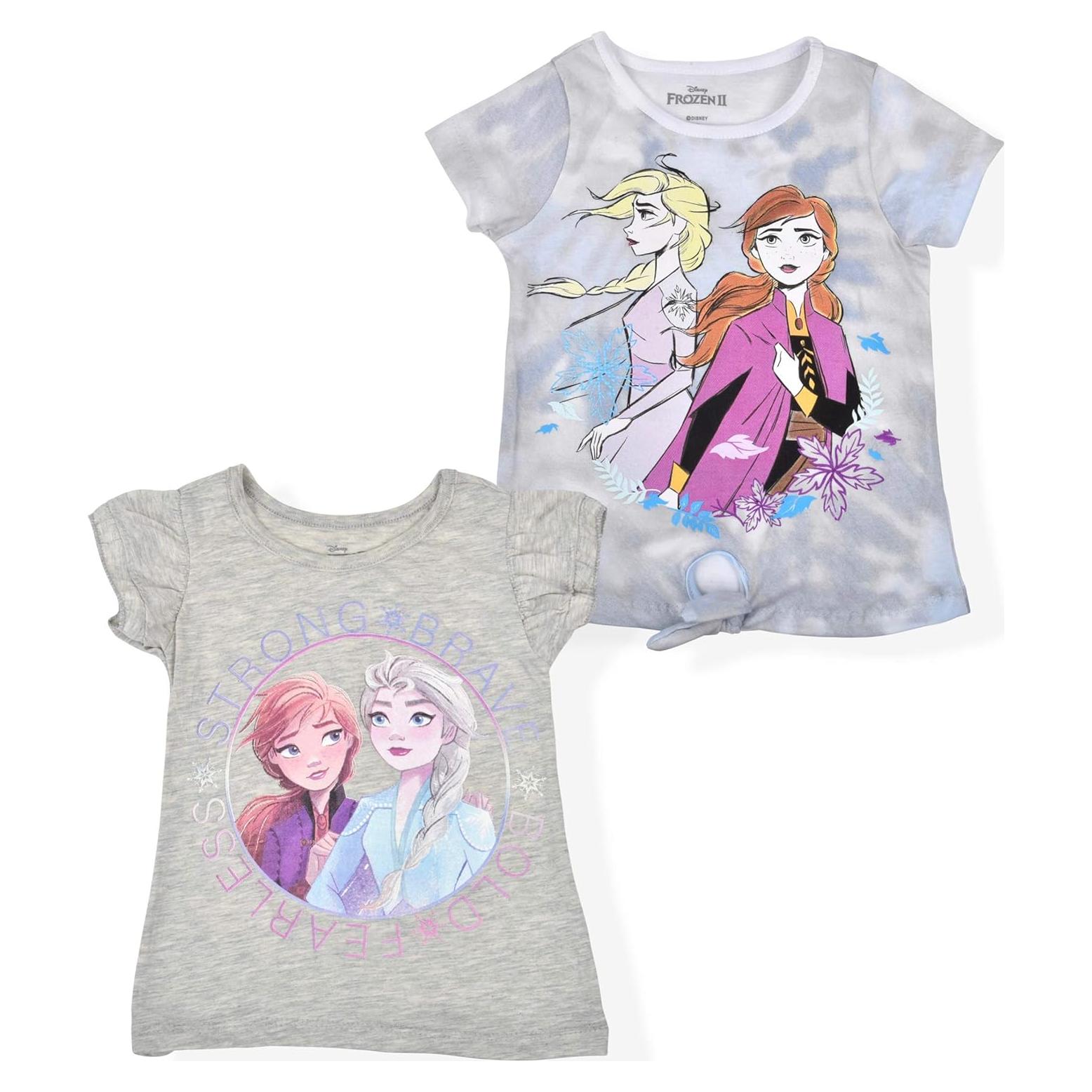 Disney Frozen Girls’ Elsa and Anna 2 Pack T-Shirt for Little Kids – Purple/Beige