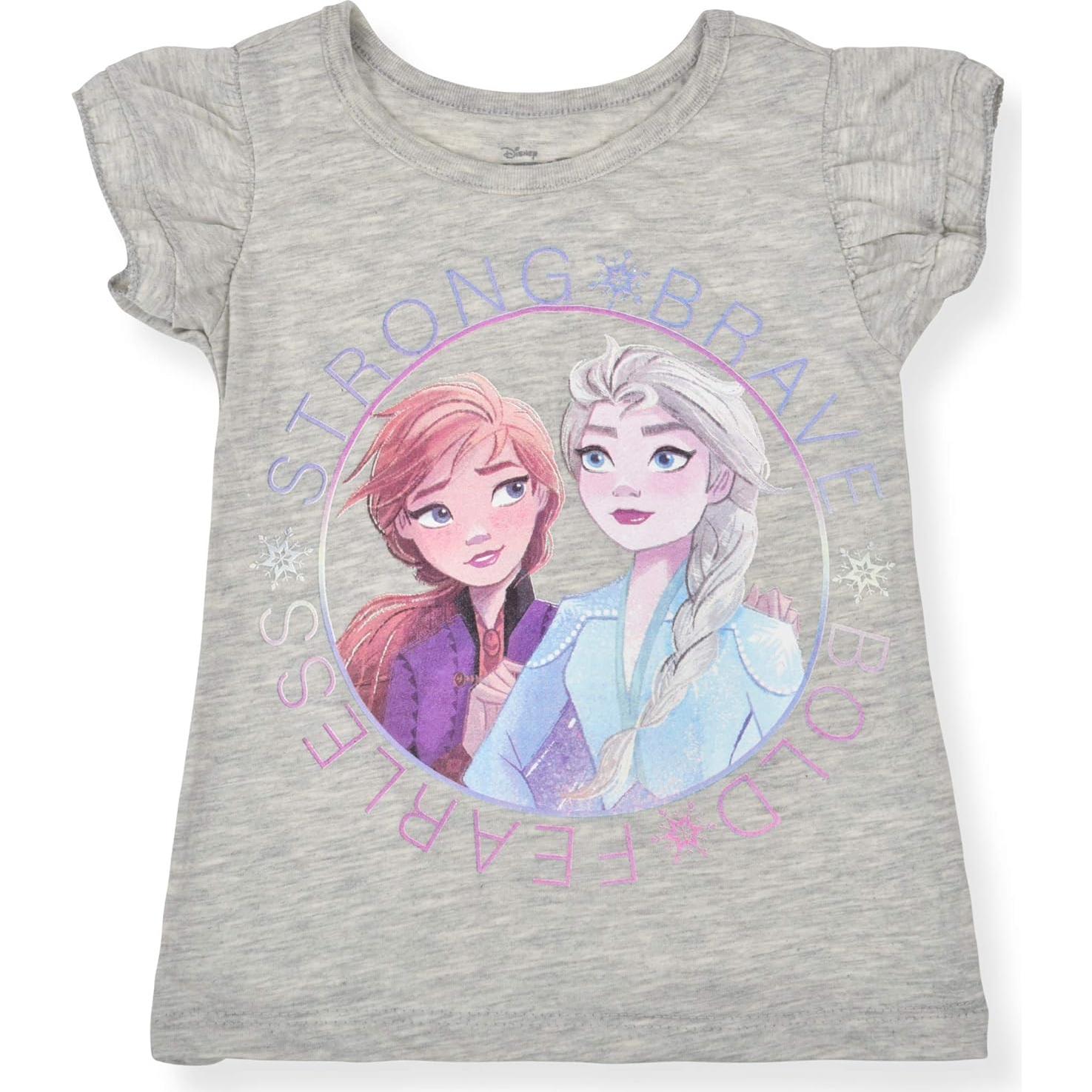 Disney Frozen Girls’ Elsa and Anna 2 Pack T-Shirt for Little Kids – Purple/Beige