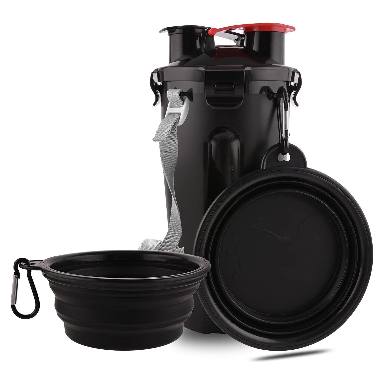 Botella de Agua y Comida para Perros Guardians 2 en 1 Negra