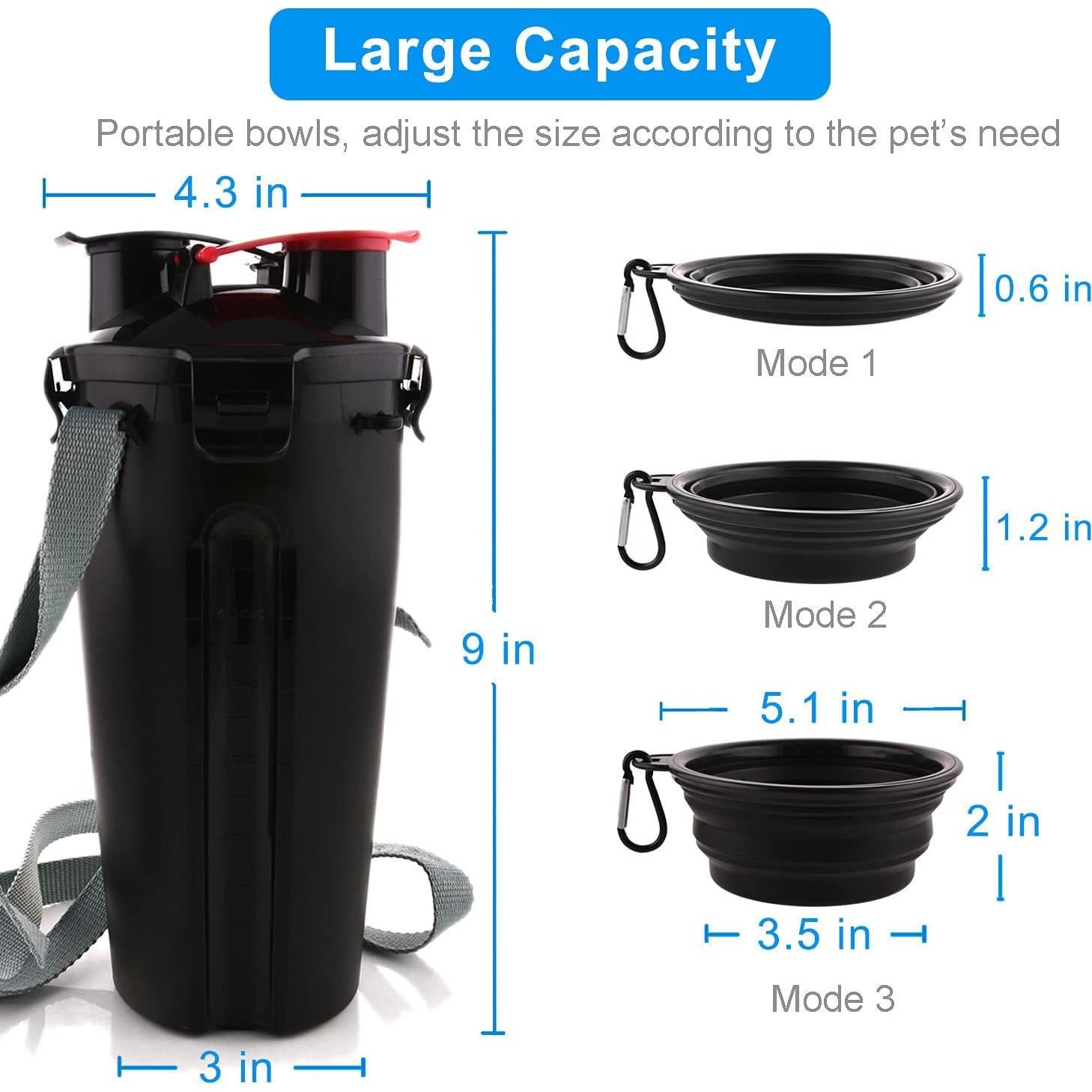 Botella de Agua y Comida para Perros Guardians 2 en 1 Negra