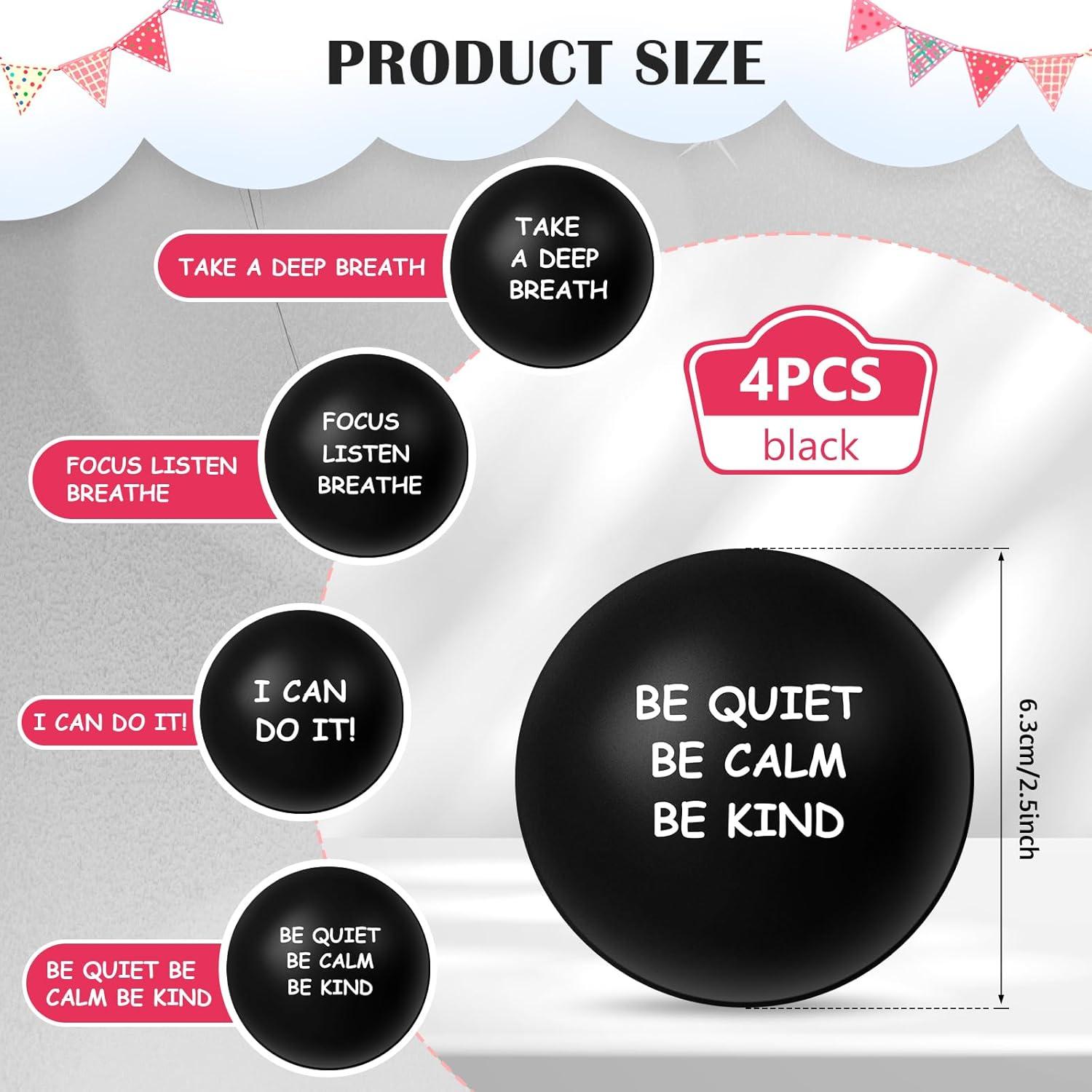 Ceenna 4 Pelotas Antiestrés Motivacionales 6.3 cm Negro