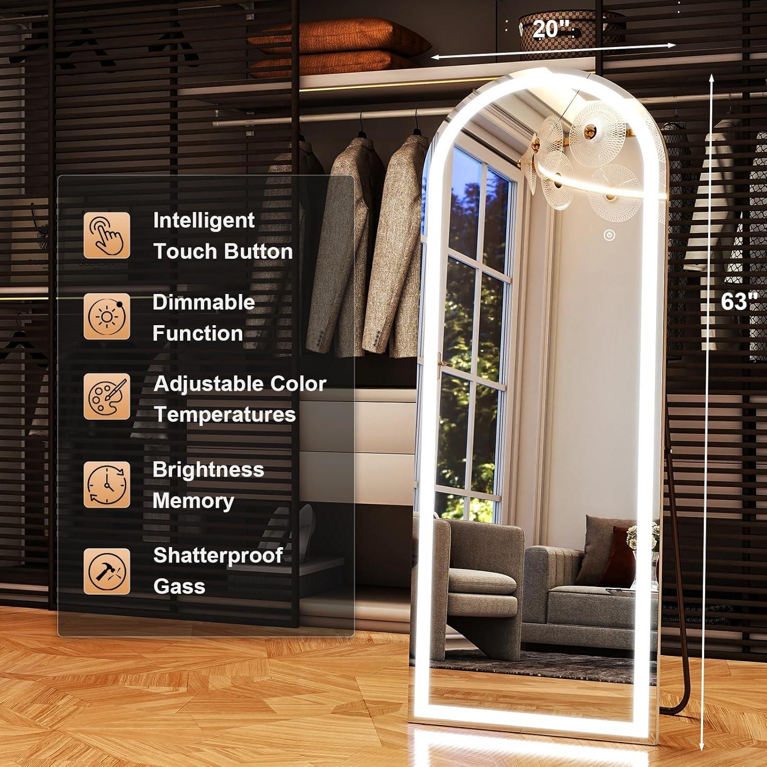 Espejo de Cuerpo Entero LED XRAMFY 144.78x53.34 cm Arqueado