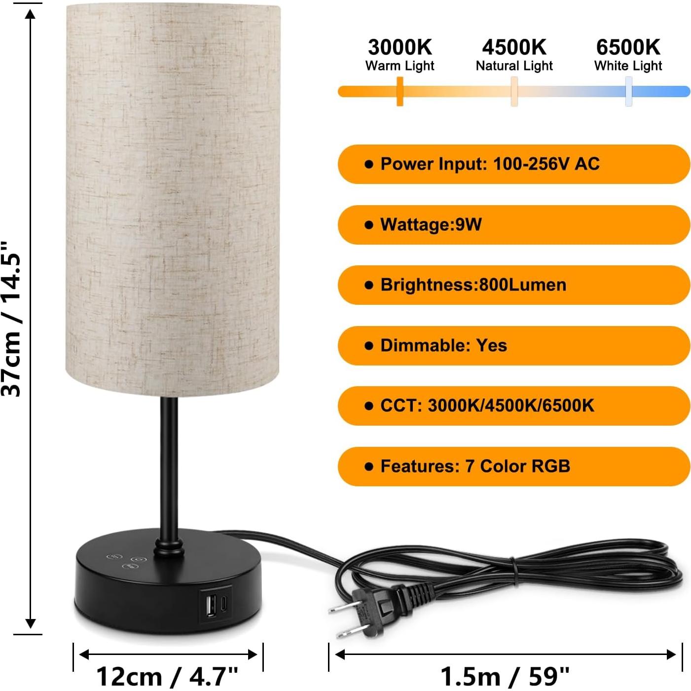 Lámpara de Mesa Ascher 2 Piezas RGB Regulable con USB