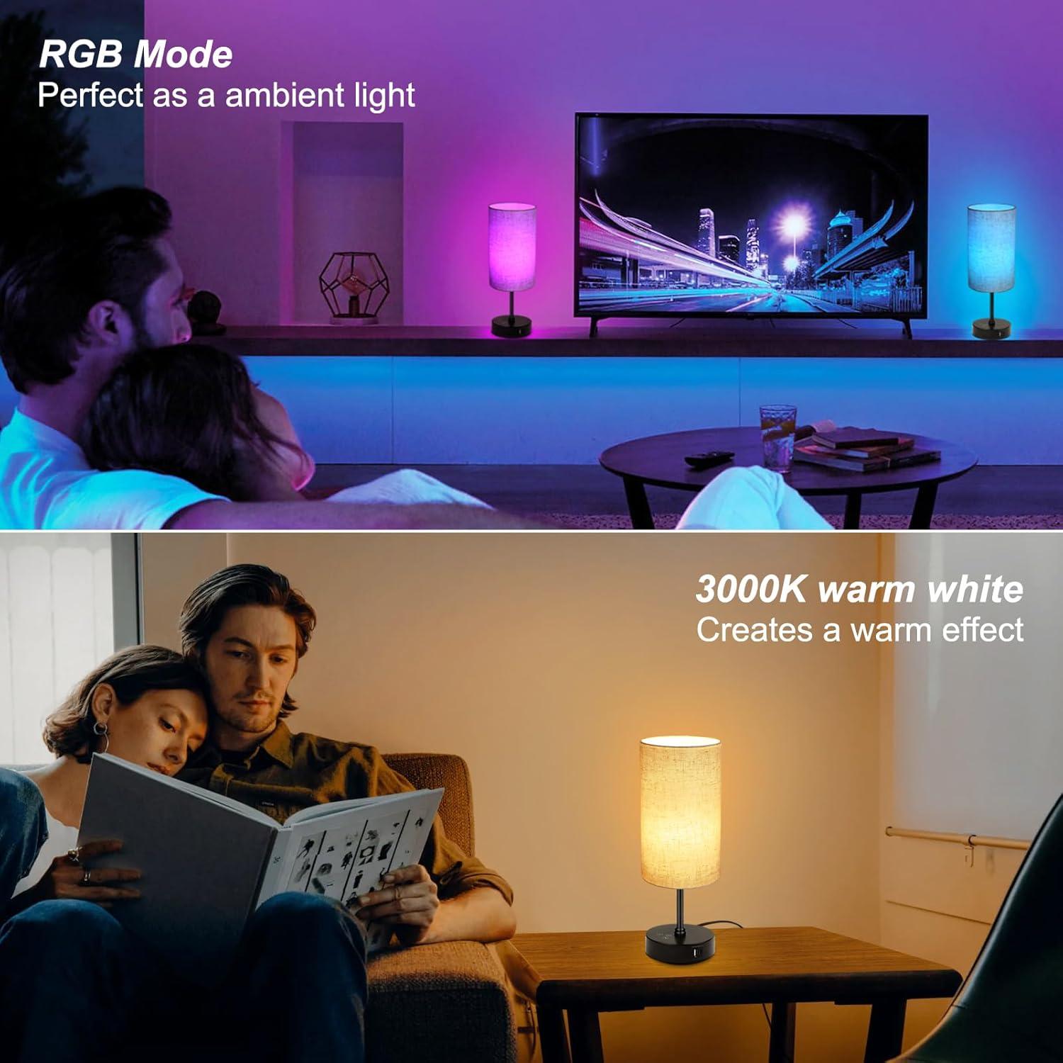 Lámpara de Mesa Ascher 2 Piezas RGB Regulable con USB