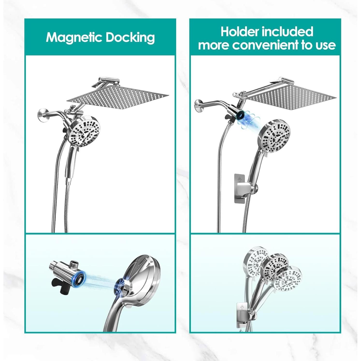 Cabezal de Ducha de Lluvia JITTGO 10'' Acero Inoxidable 8+2 Modos