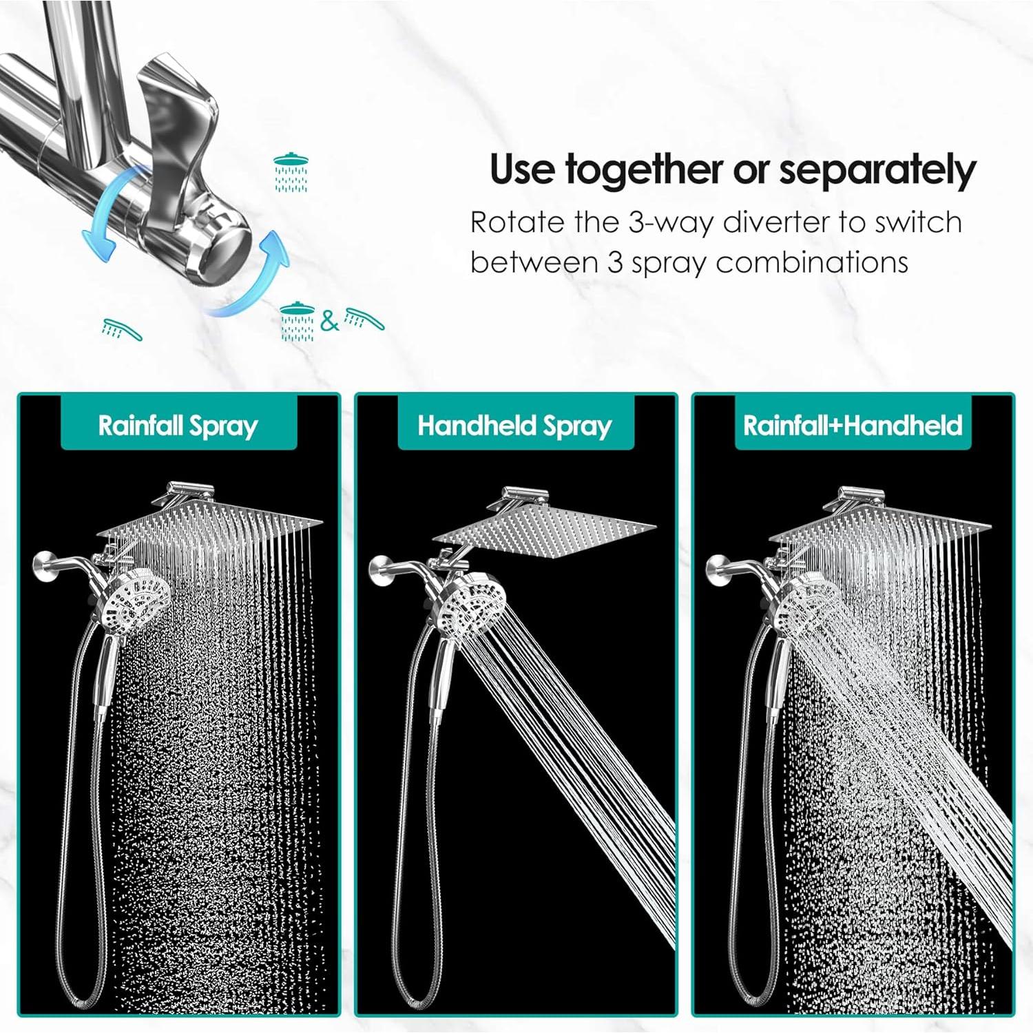 Cabezal de Ducha de Lluvia JITTGO 10'' Acero Inoxidable 8+2 Modos