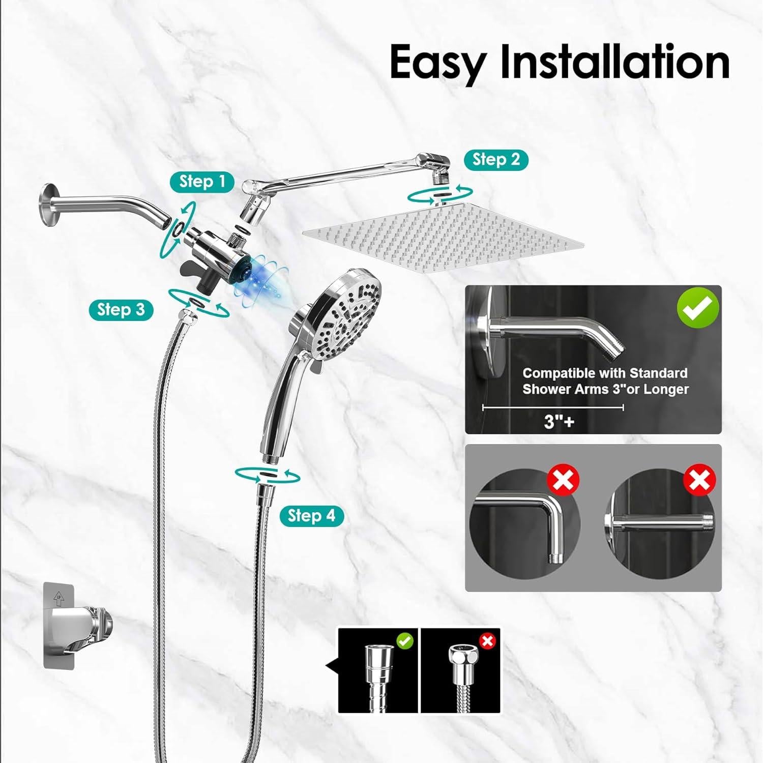 Cabezal de Ducha de Lluvia JITTGO 10'' Acero Inoxidable 8+2 Modos