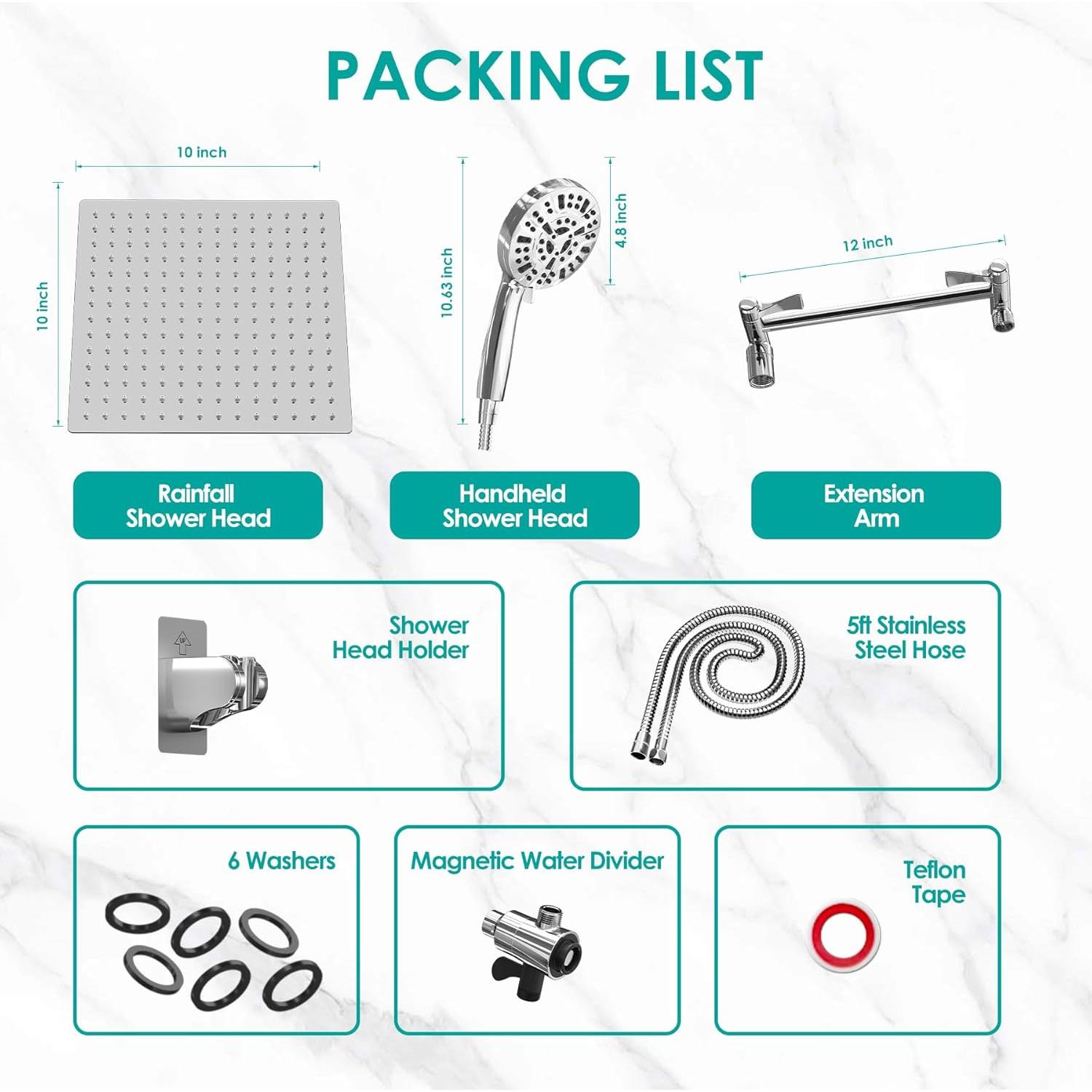 Cabezal de Ducha de Lluvia JITTGO 10'' Acero Inoxidable 8+2 Modos