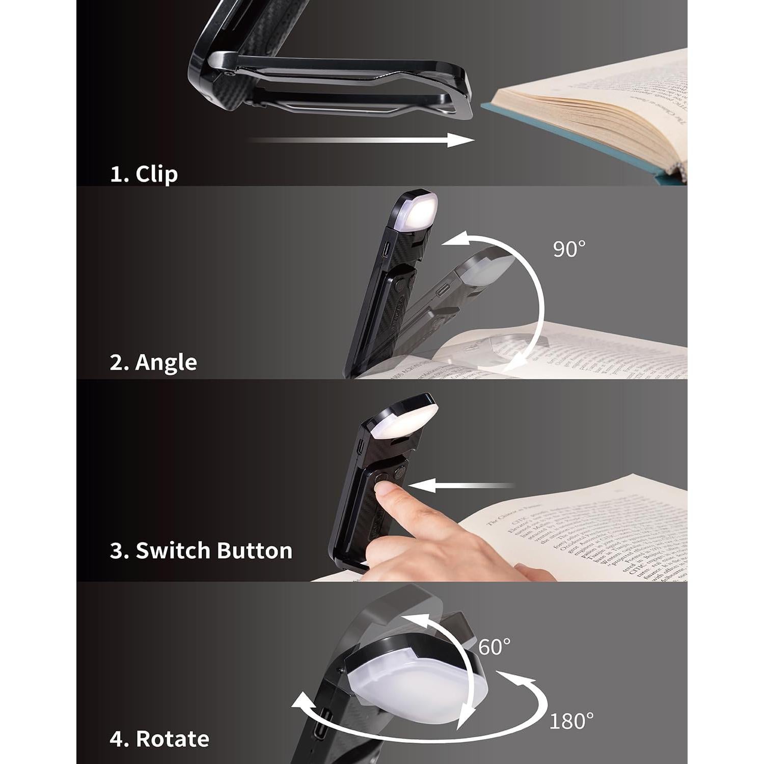 Luz de Lectura Recargable HEMONNKAM con Clip y 5 Brillos