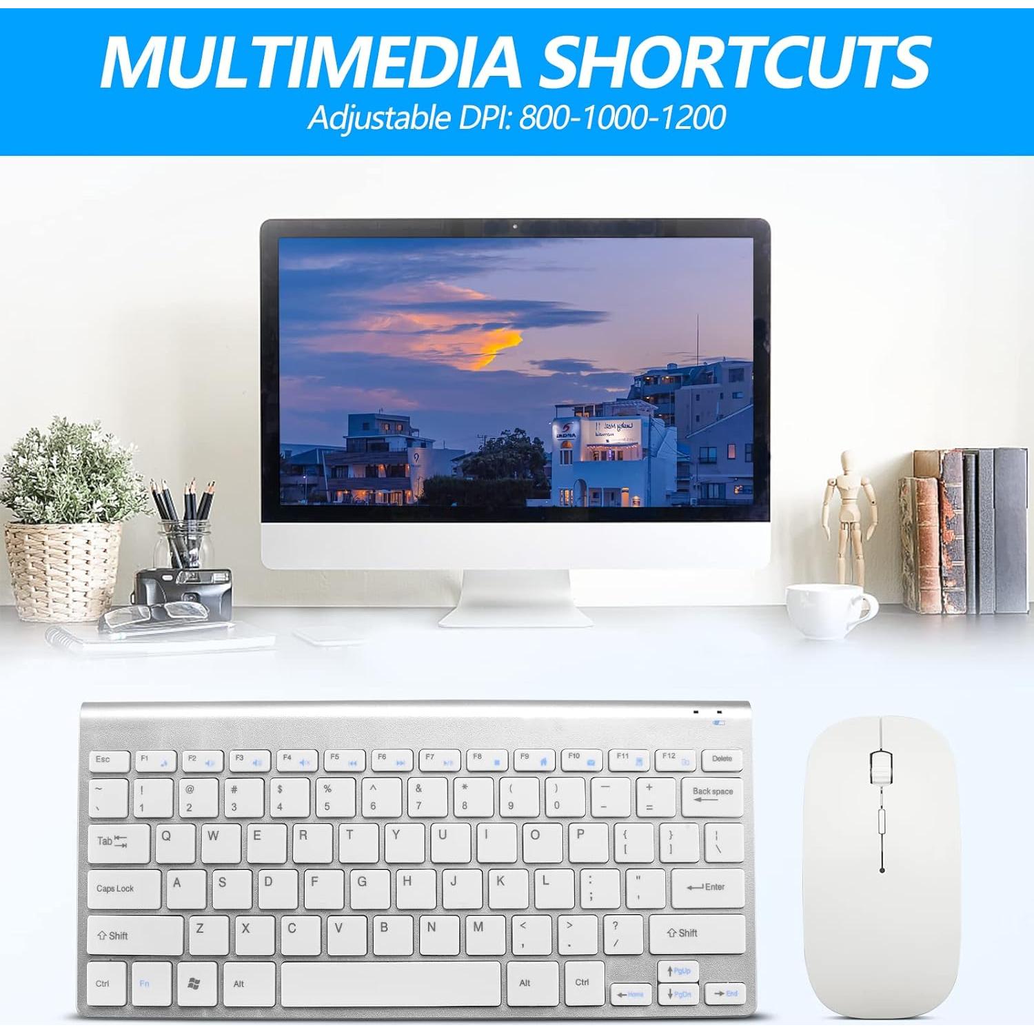 Combo Teclado y Ratón Inalámbrico LeadsaiL GHKM03 Plata Blanca