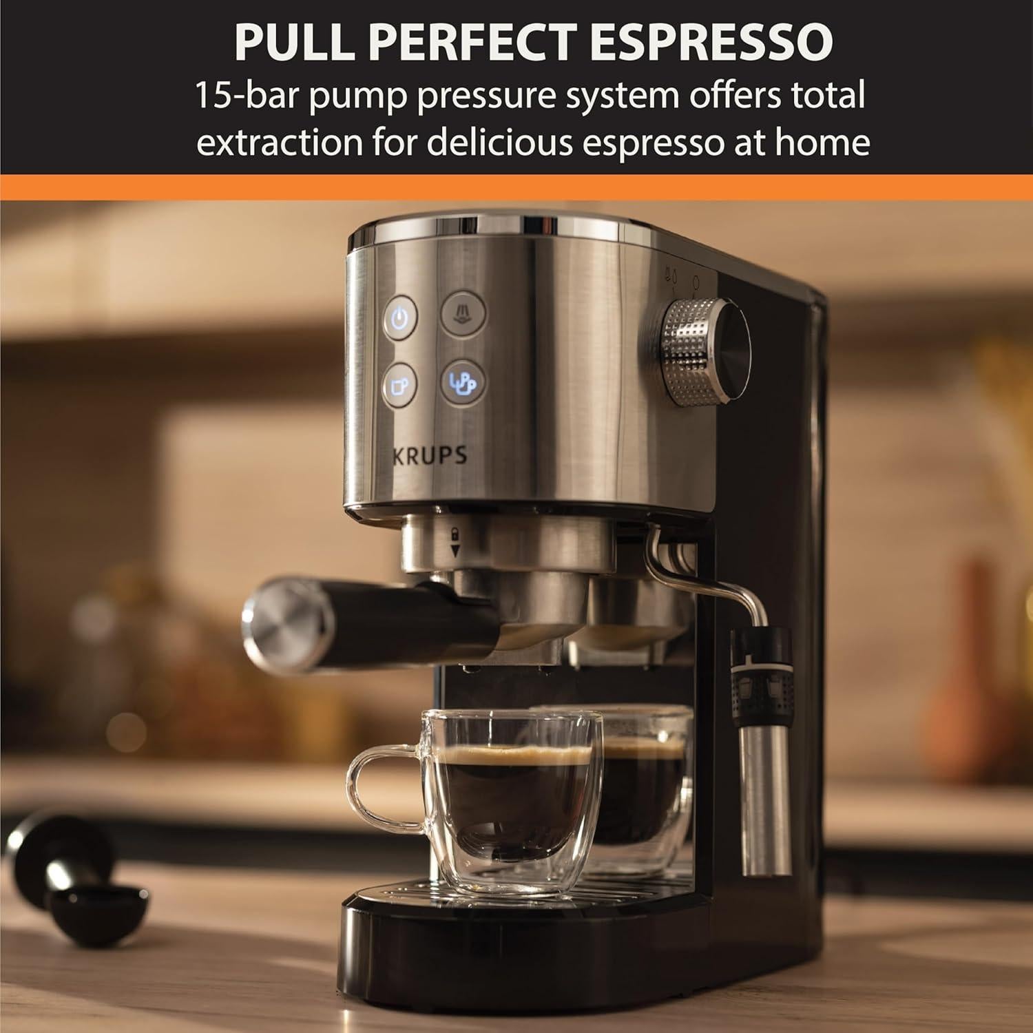 Máquina de Espresso KRUPS XP444C50 Acero Inoxidable 1350W 2 Tazas