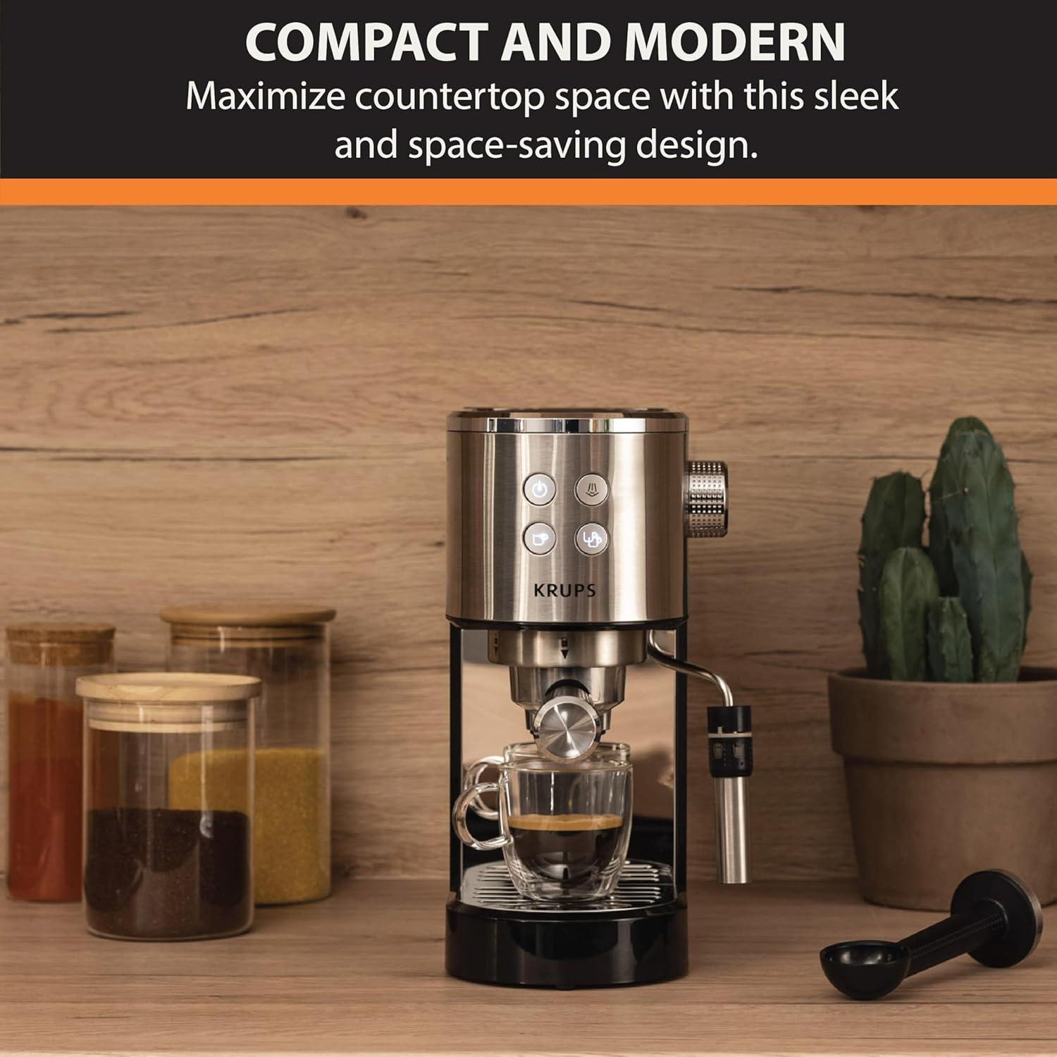 Máquina de Espresso KRUPS XP444C50 Acero Inoxidable 1350W 2 Tazas