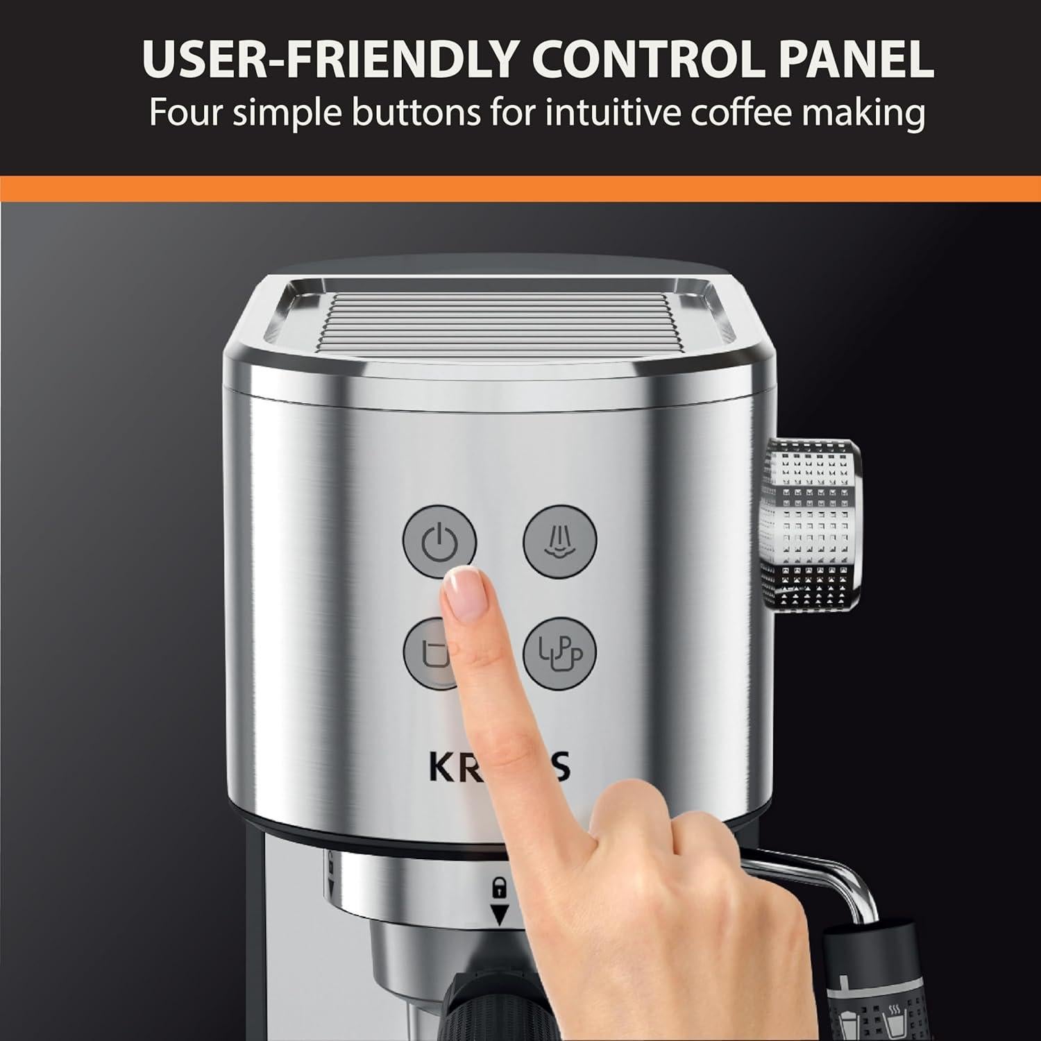 Máquina de Espresso KRUPS XP444C50 Acero Inoxidable 1350W 2 Tazas