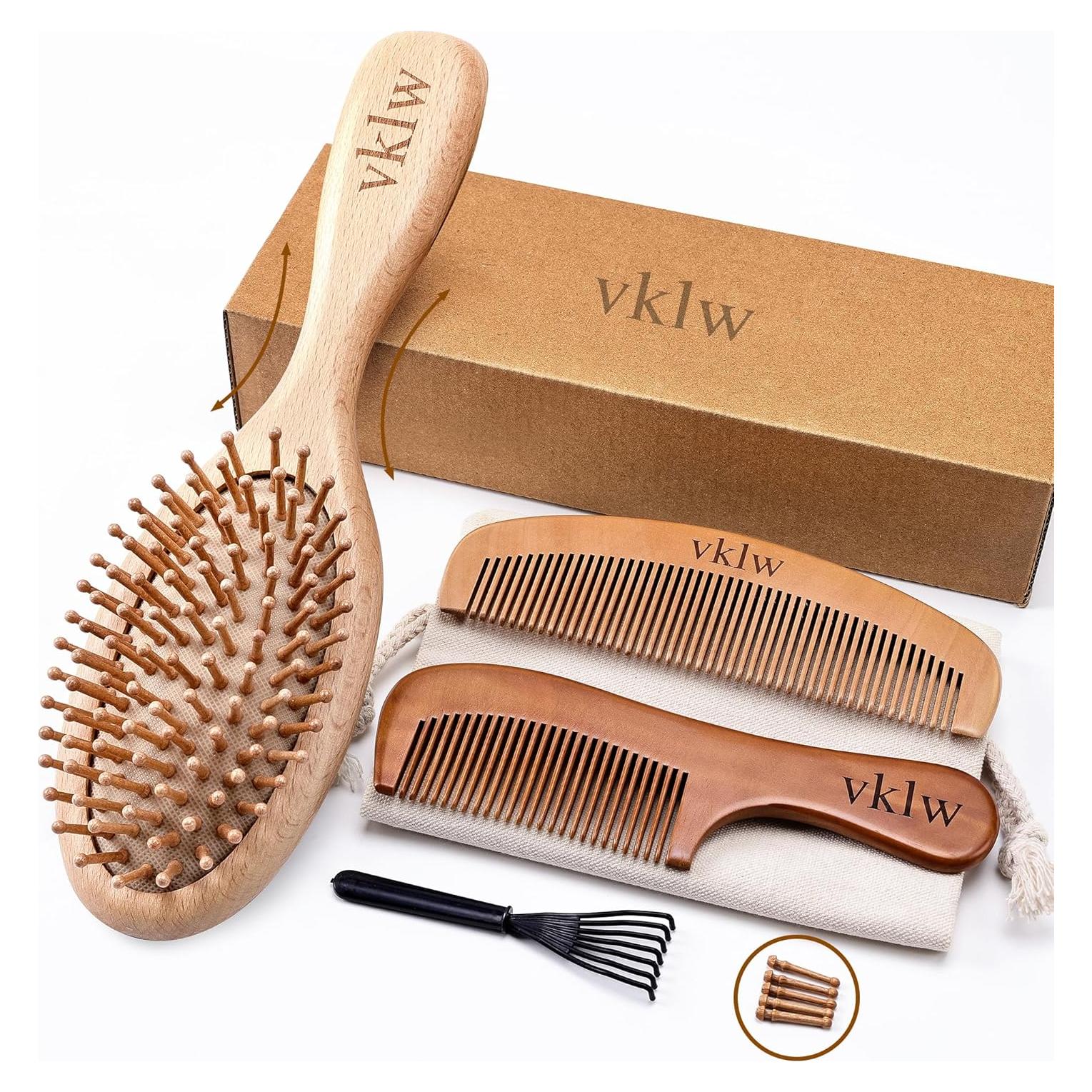 Cepillo y Peine de Madera VKLW, Antiestático, Incluye Garra