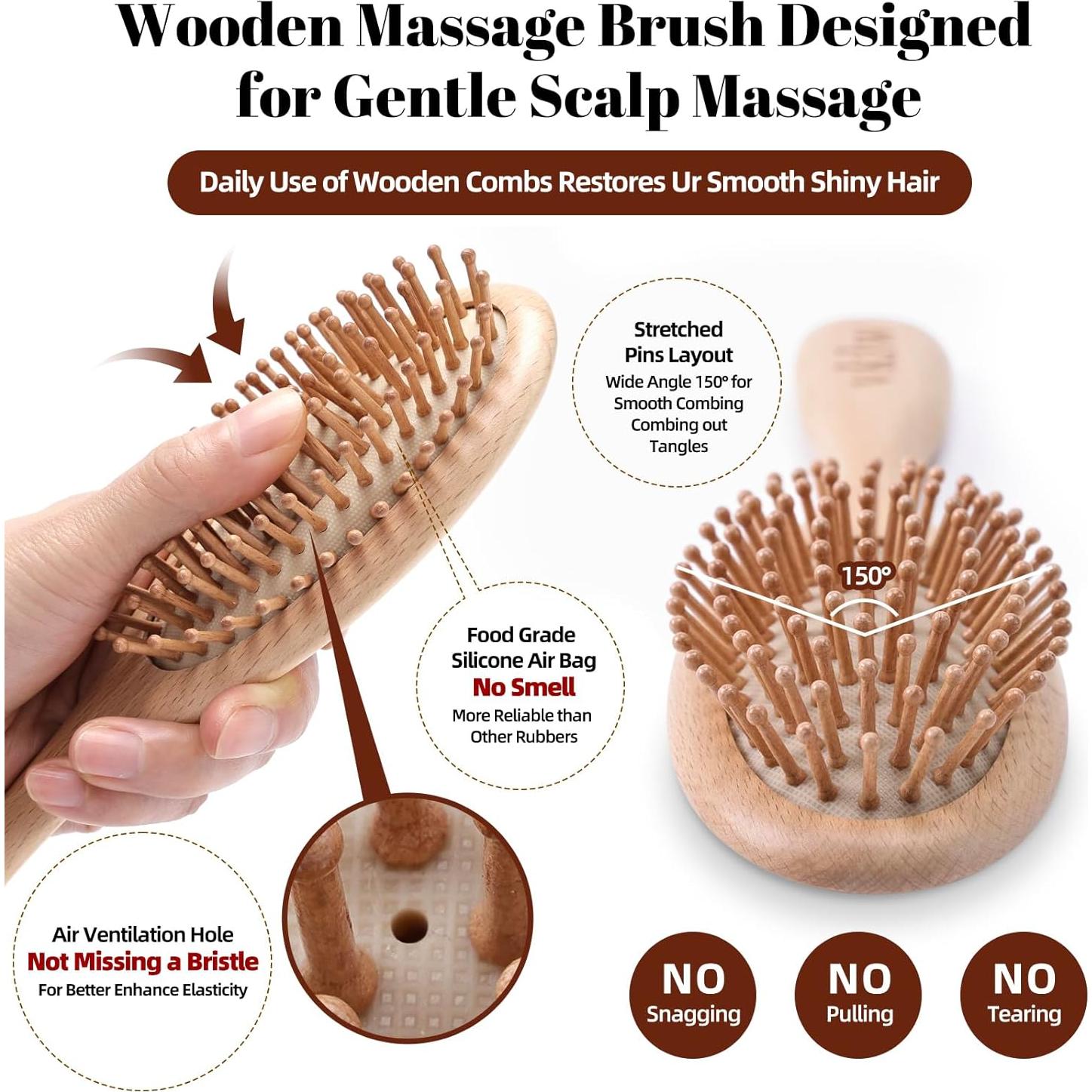 Cepillo y Peine de Madera VKLW, Antiestático, Incluye Garra