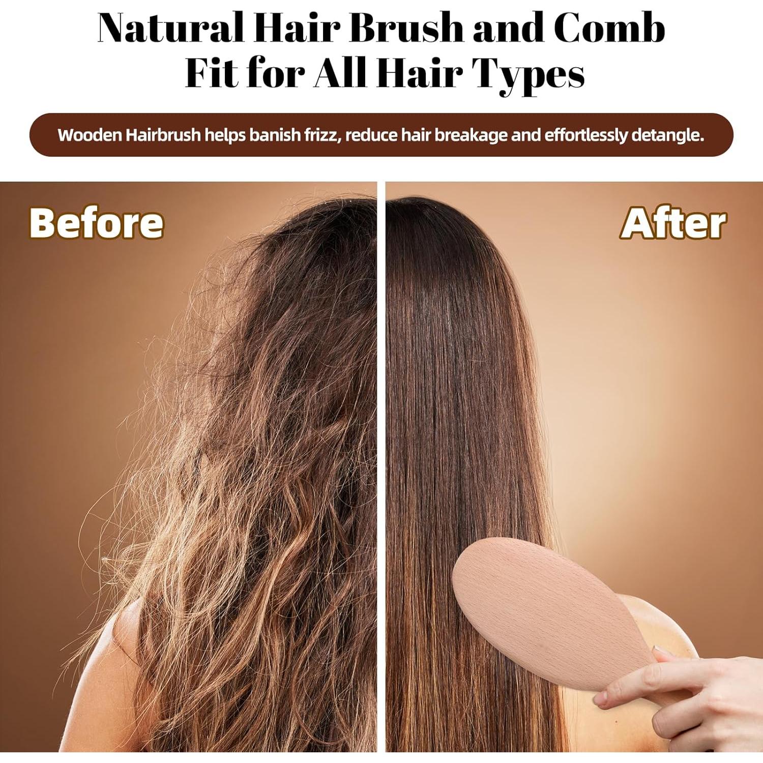 Cepillo y Peine de Madera VKLW, Antiestático, Incluye Garra