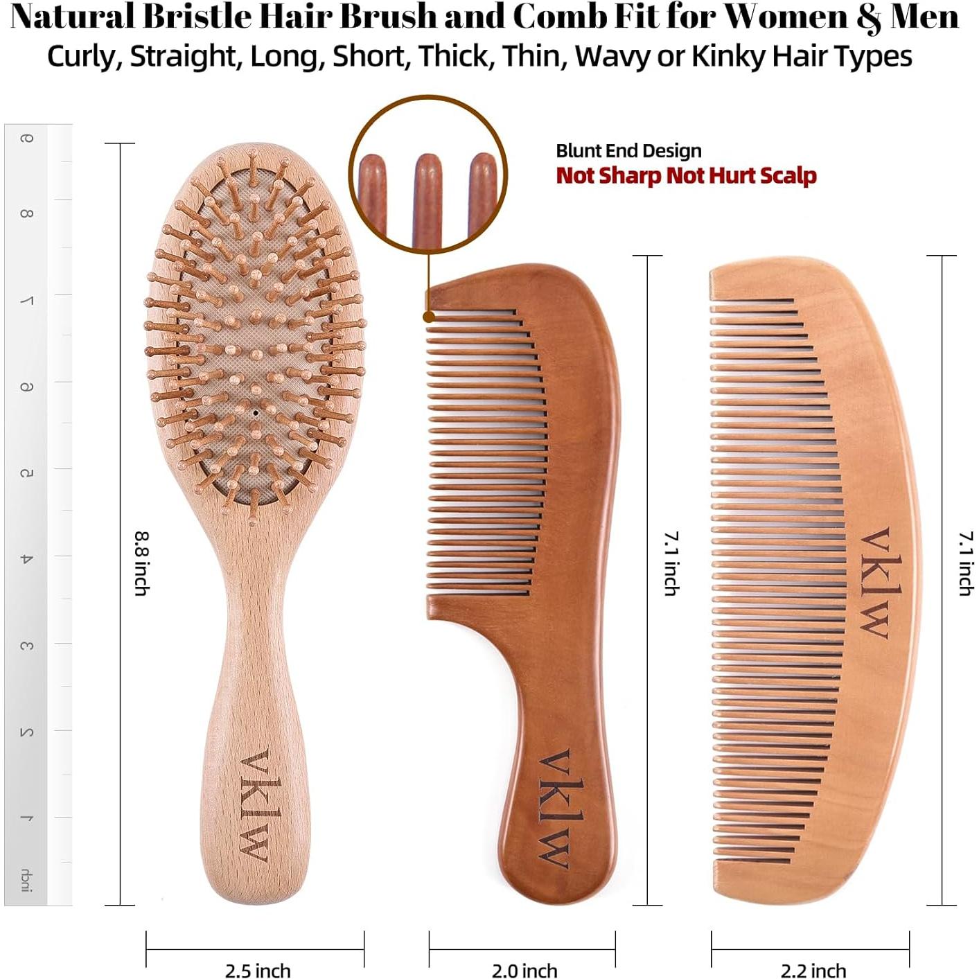 Cepillo y Peine de Madera VKLW, Antiestático, Incluye Garra