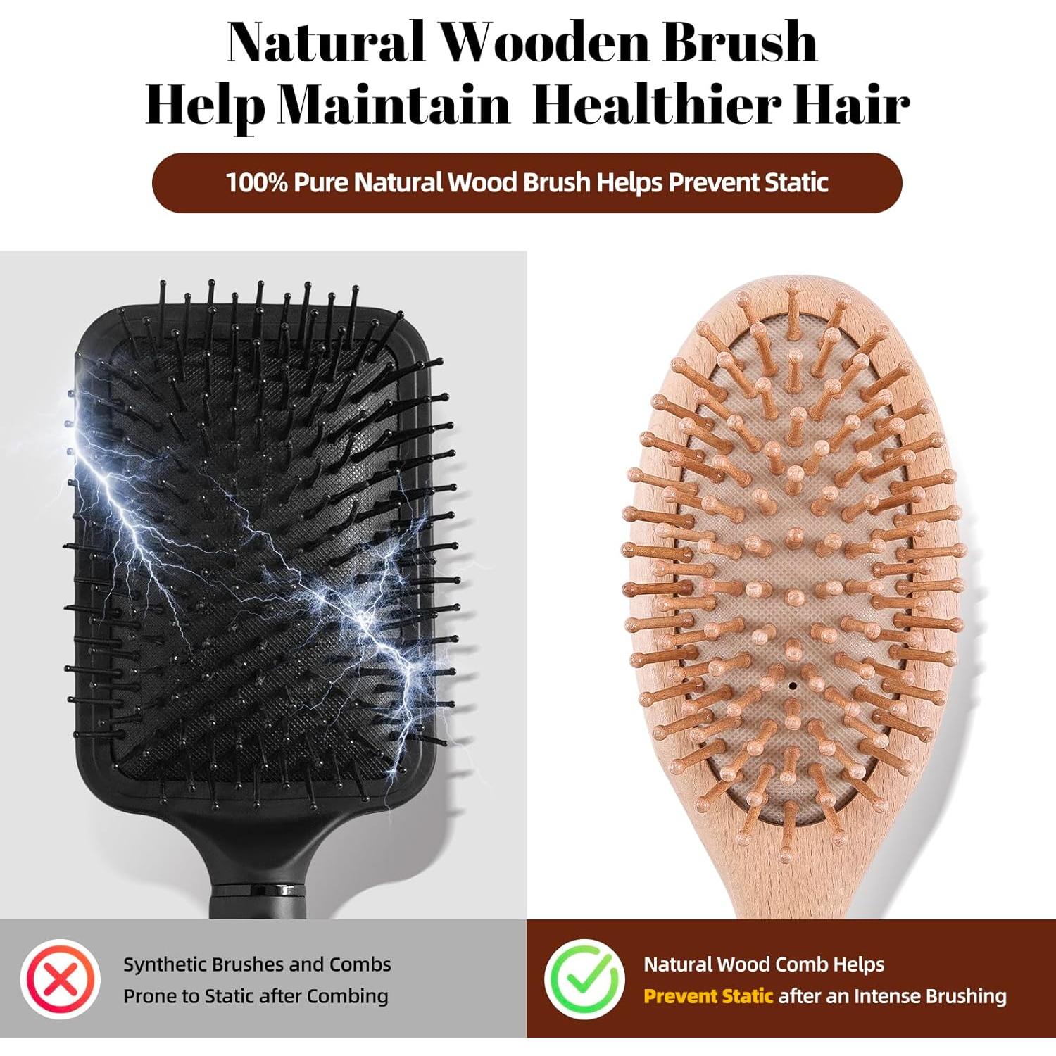 Cepillo y Peine de Madera VKLW, Antiestático, Incluye Garra