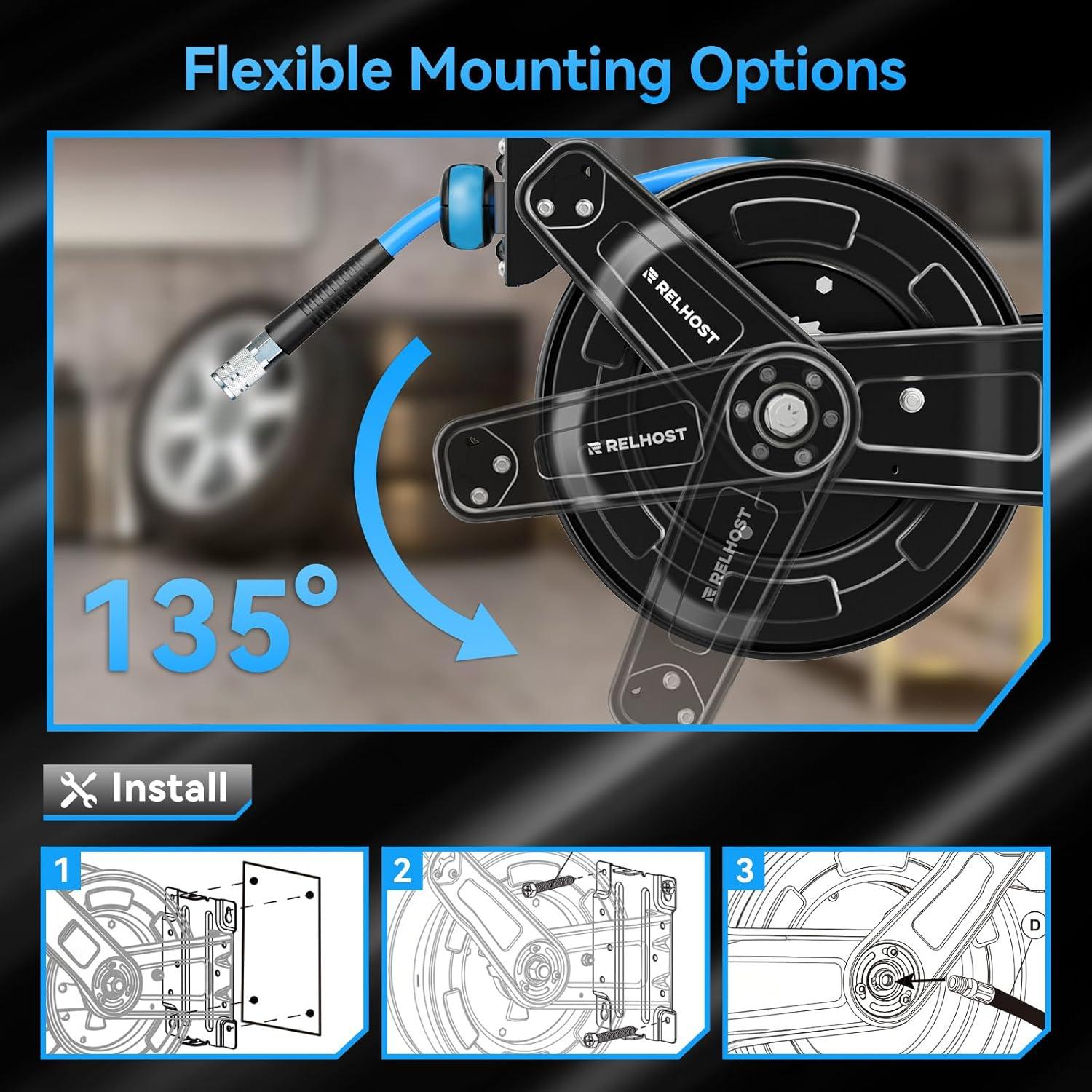 Carrete de Manguera de Aire Retráctil Relhost 15m 9.5mm 300PSI