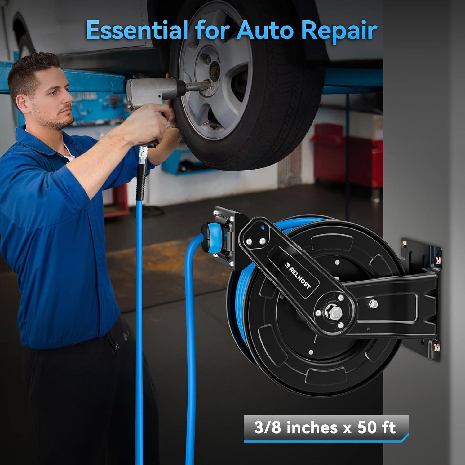 Carrete de Manguera de Aire Retráctil Relhost 15m 9.5mm 300PSI