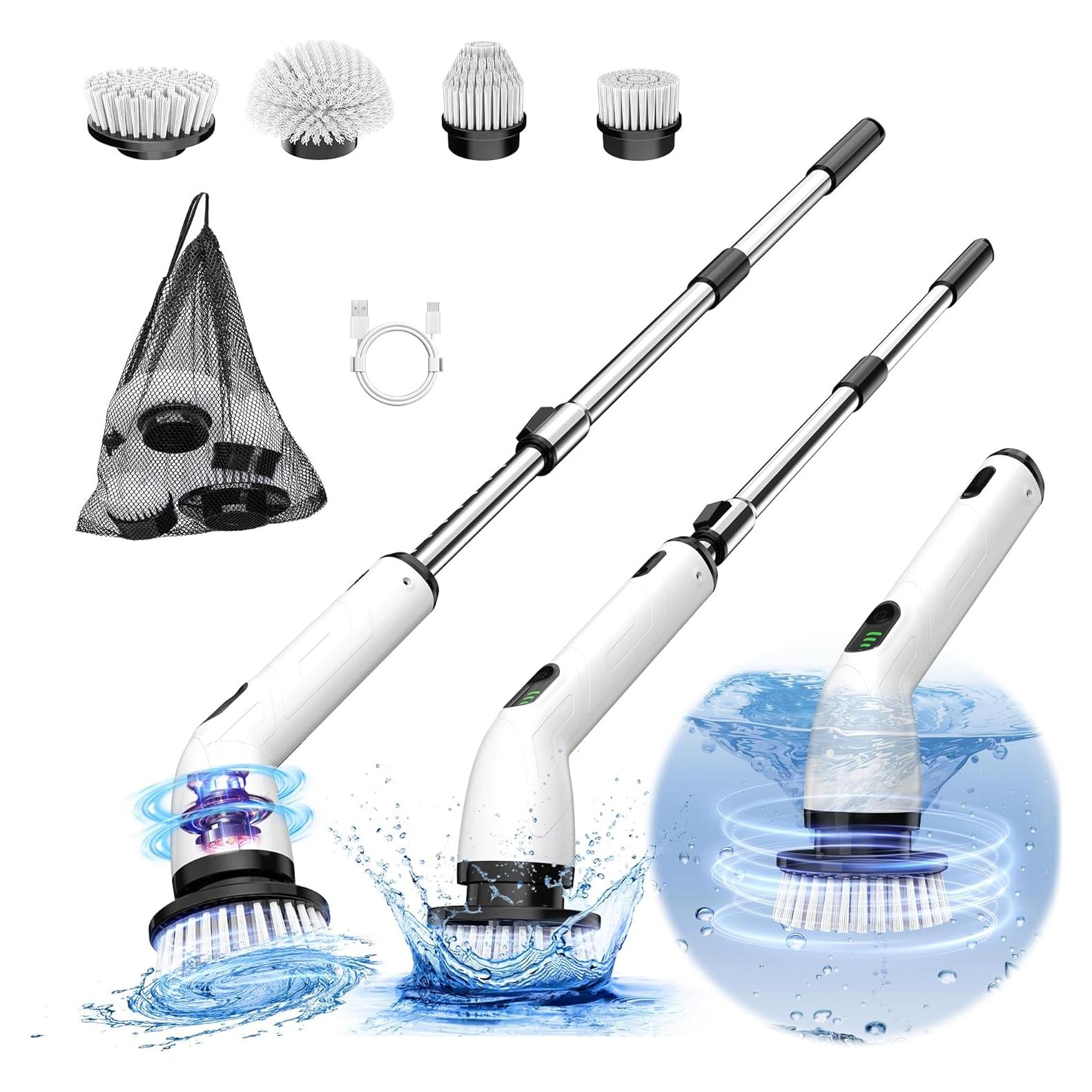 Cepillo de Limpieza Eléctrico KEIMI con Mango Extensible y 4 Cabezas