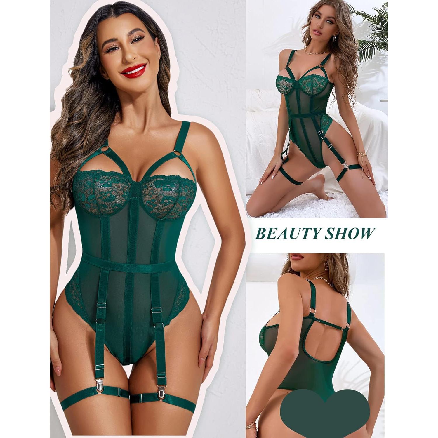 Avidlove Lencería Sexy Verde Lago con Cinturilla Ajustable