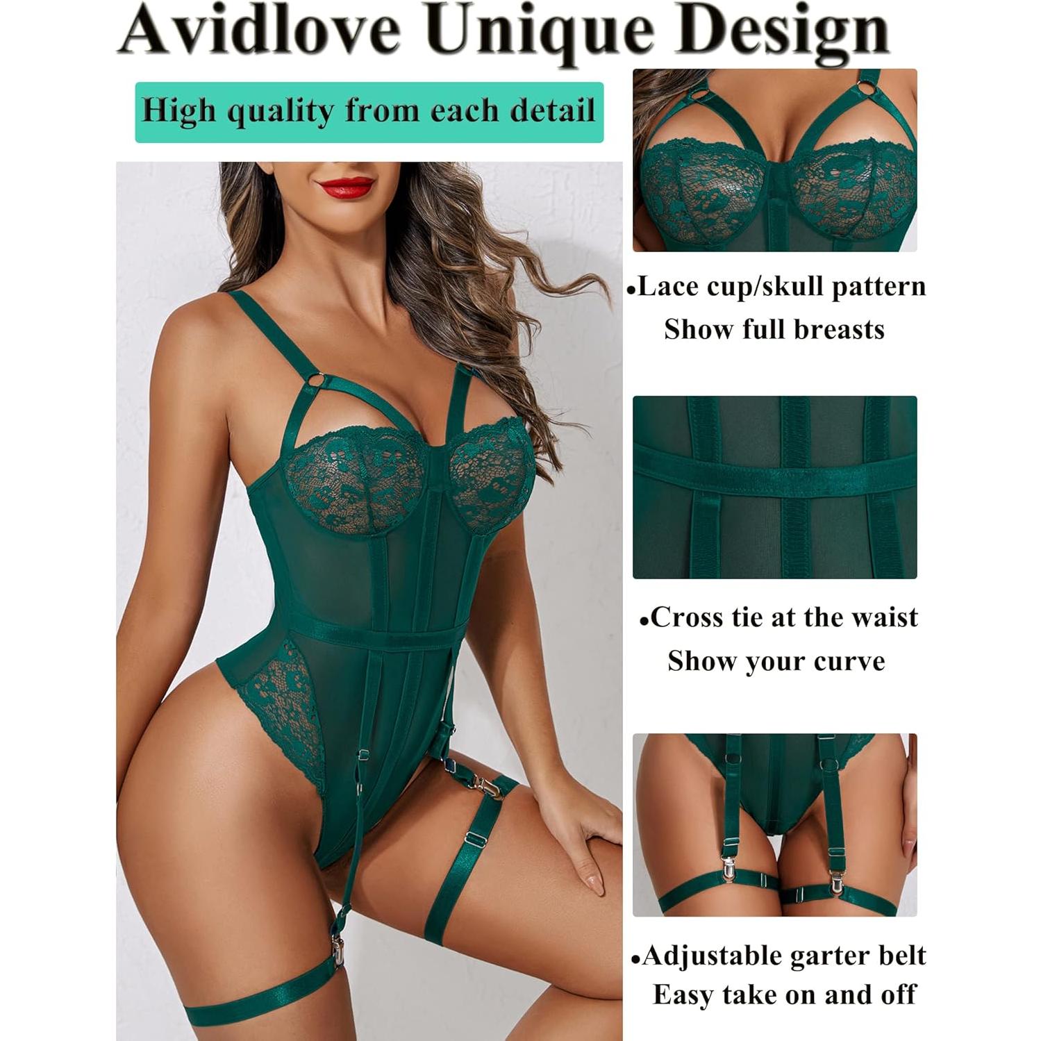 Avidlove Lencería Sexy Verde Lago con Cinturilla Ajustable