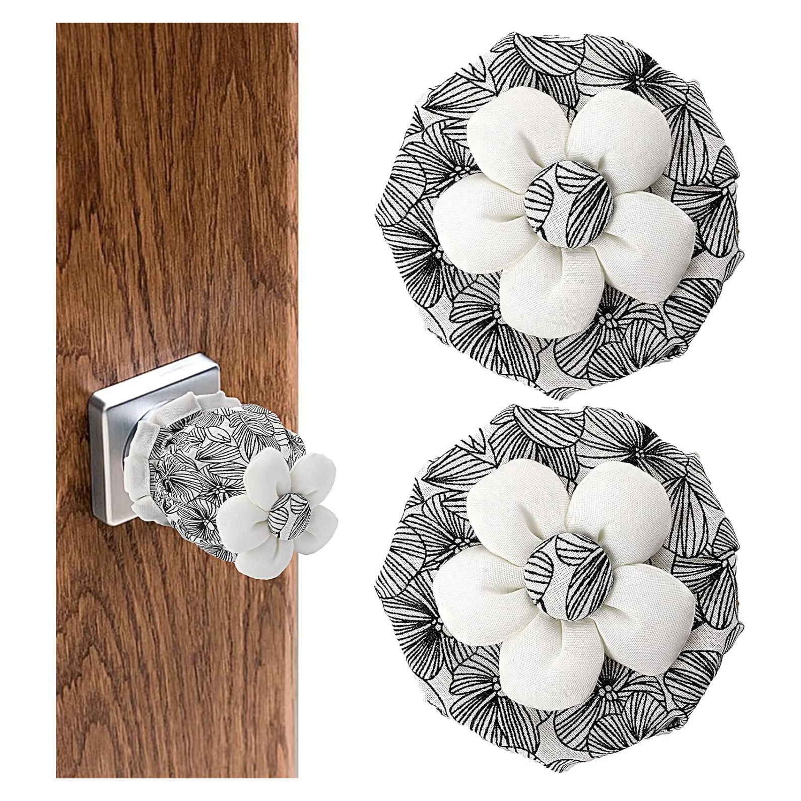 Cubiertas de pomo de puerta Sliverdew 2 Pcs Negro Floral