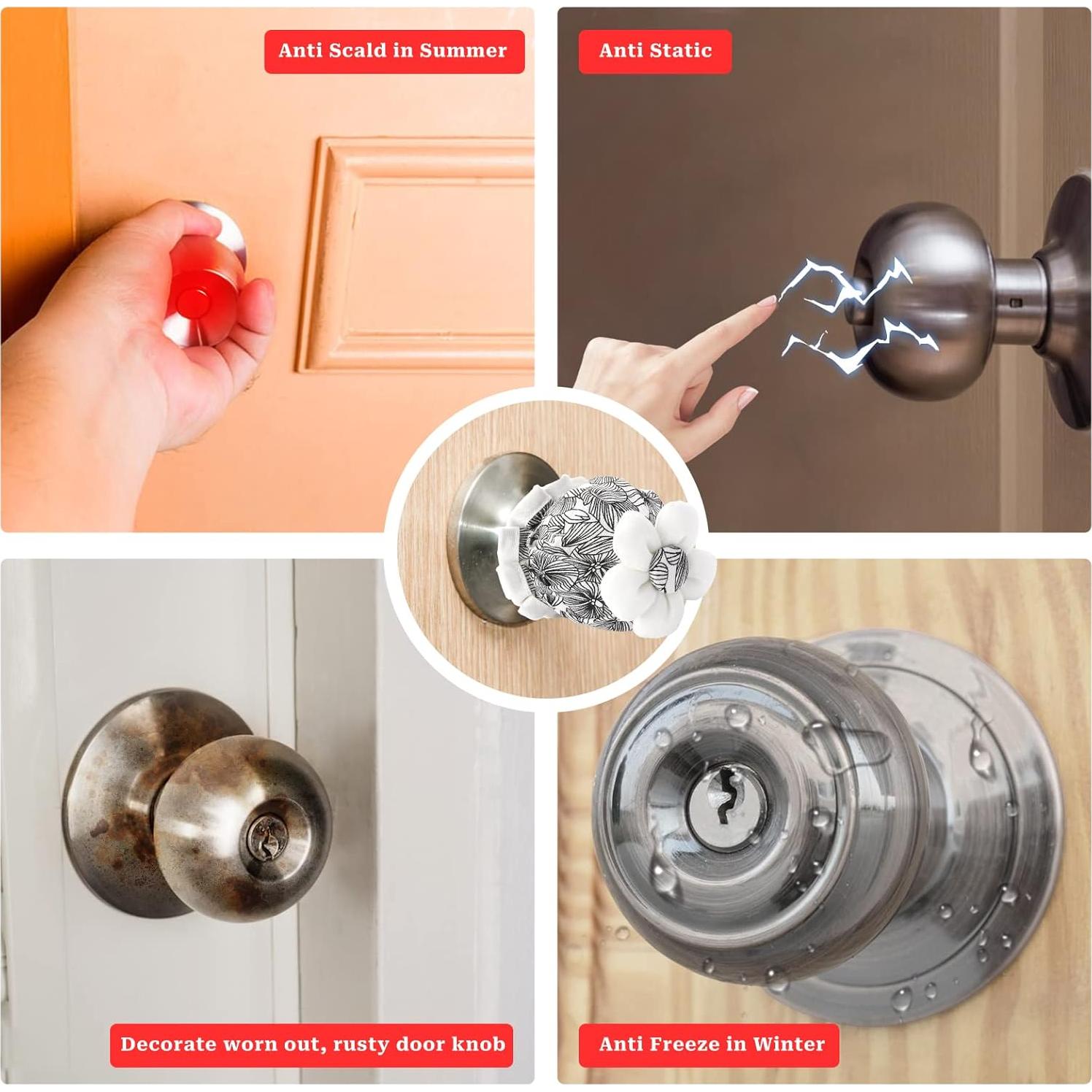 Cubiertas de pomo de puerta Sliverdew 2 Pcs Negro Floral