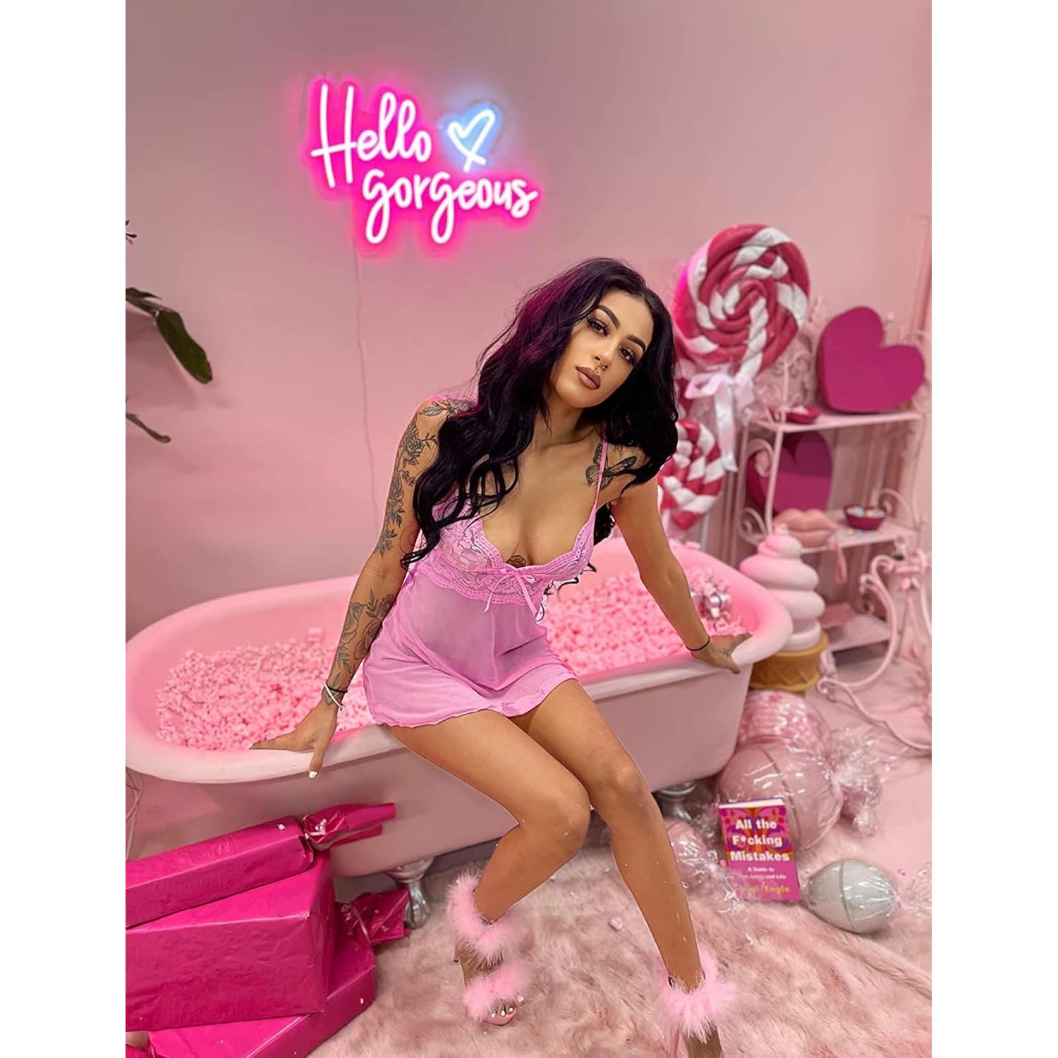 Avidlove Lencería Babydoll Rosa Encaje V Cuello Tirantes