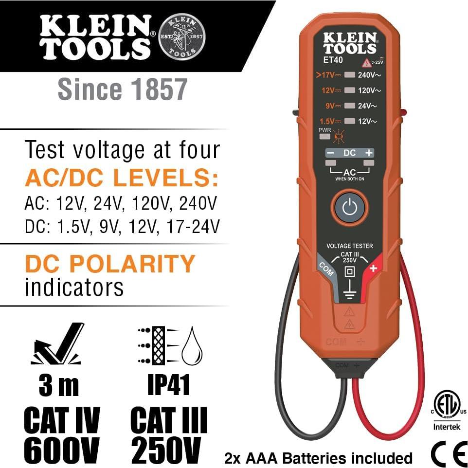 Probador Digital de Voltaje AC/DC Klein Tools ET40 12-240V