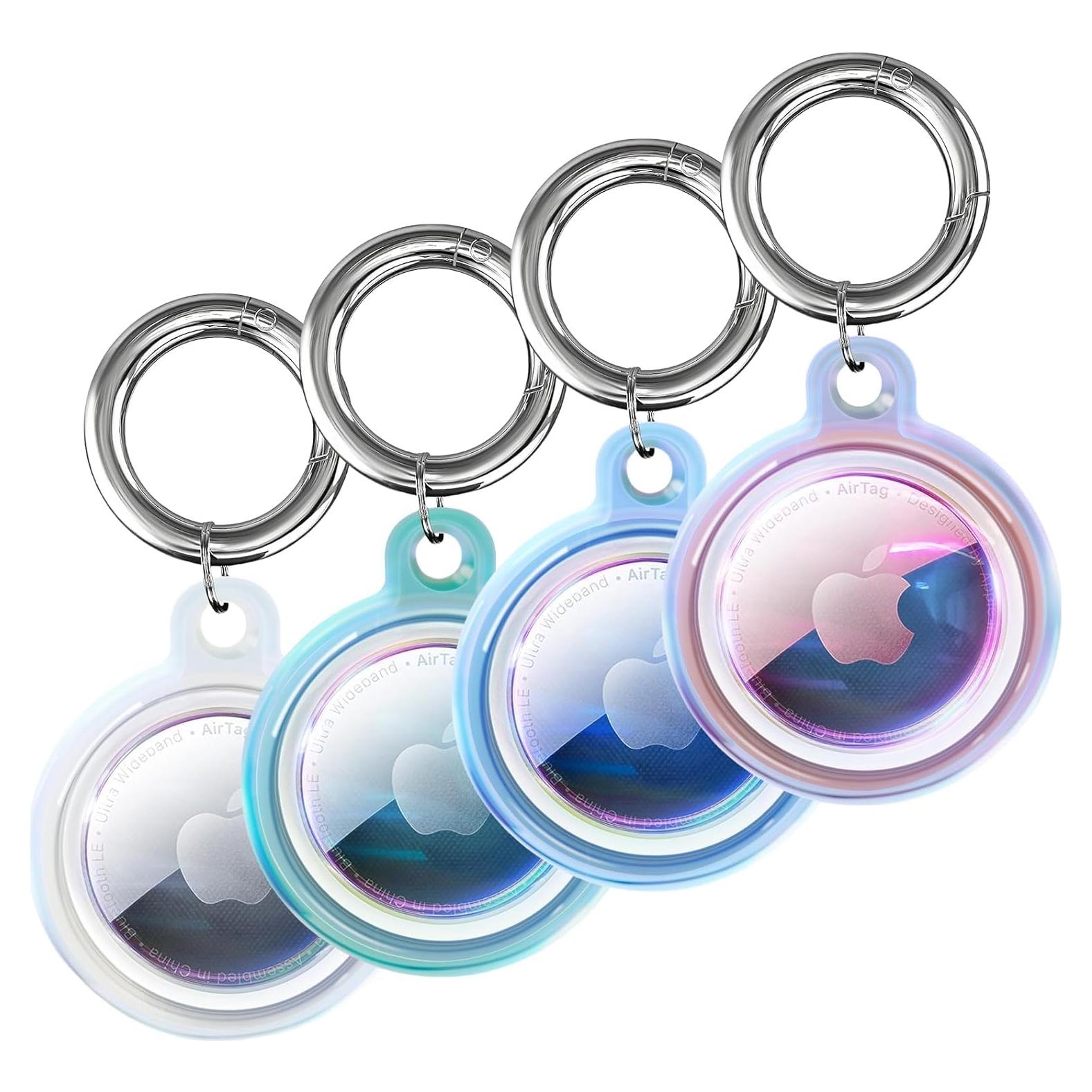 IPX8 Waterproof Airtag Holder, 4 Pack Apple Airtags with Keychain, Air Tag Case for Luggage, Dog Collar, Keys, Anti-Scratch Full Body Protective Air Tags Holder（4 Colors）