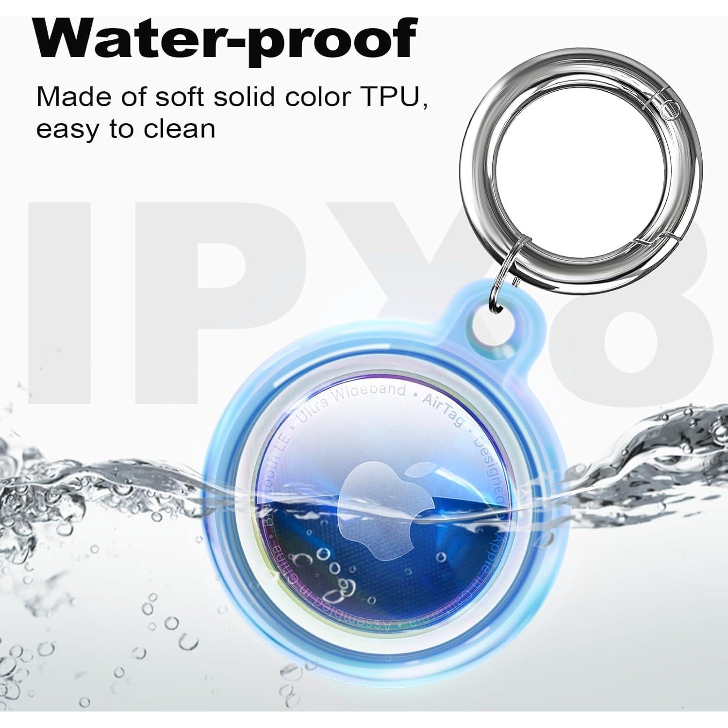 IPX8 Waterproof Airtag Holder, 4 Pack Apple Airtags with Keychain, Air Tag Case for Luggage, Dog Collar, Keys, Anti-Scratch Full Body Protective Air Tags Holder（4 Colors）