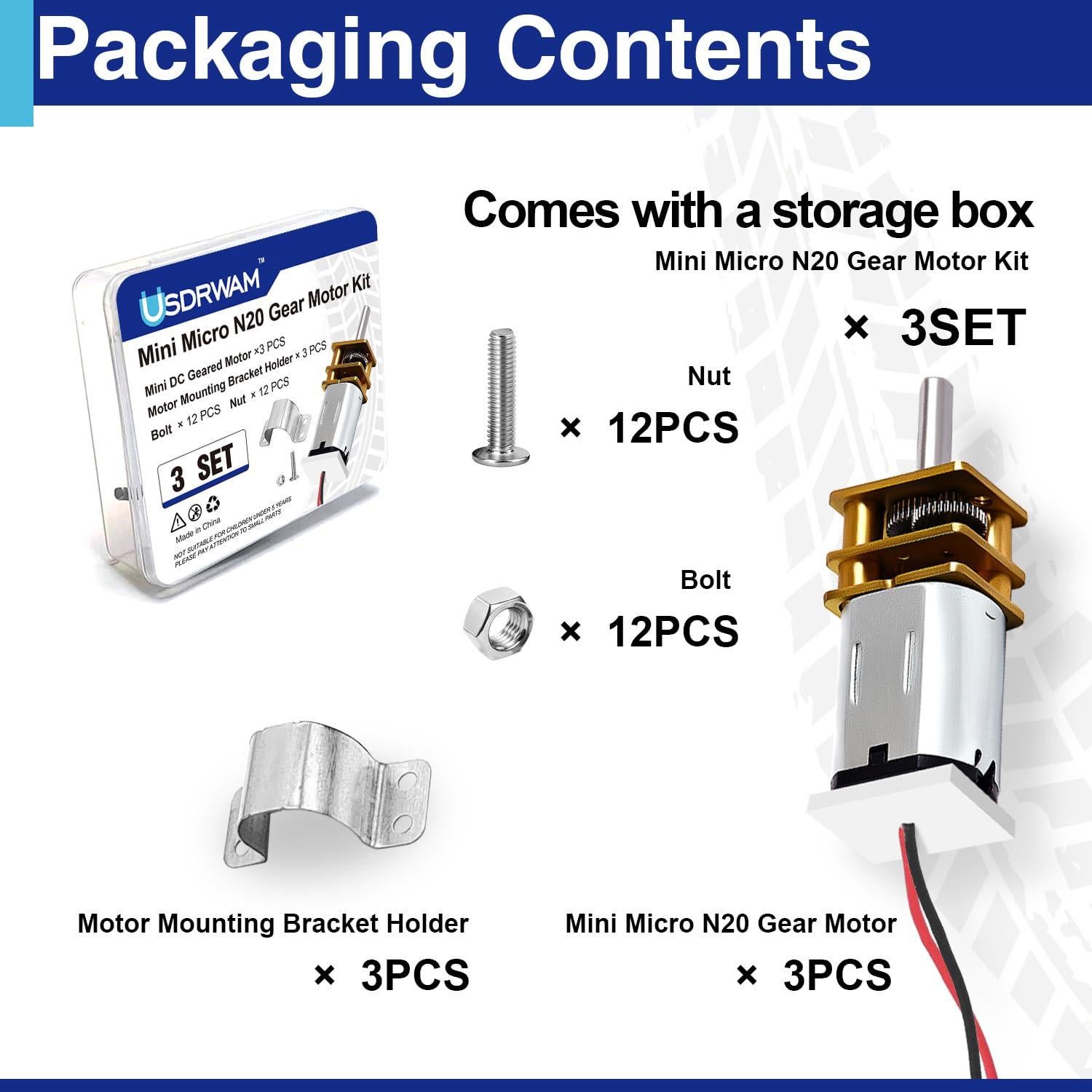 3 Pcs Motor de Engranaje N20 DC 3V-6V Usdrwam para Juguetes RC