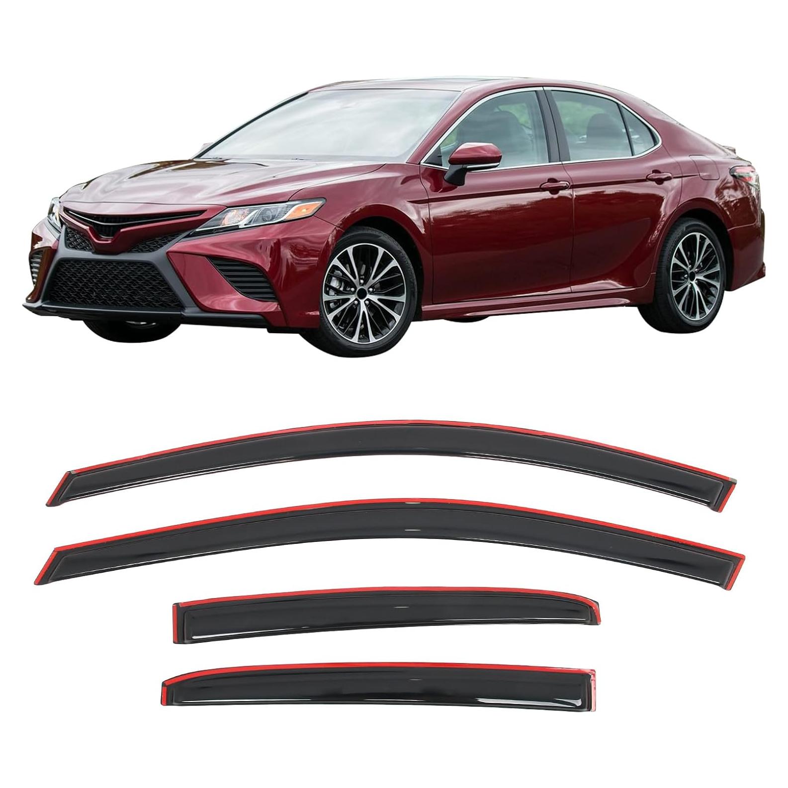 IKON MOTORSPORTS in Channel Window Visors Compatible with 2018-2024 Toyota Camry, Acrylic Smoke/Tinted Rain Guards, Side Window Wind Deflectors 4PCS